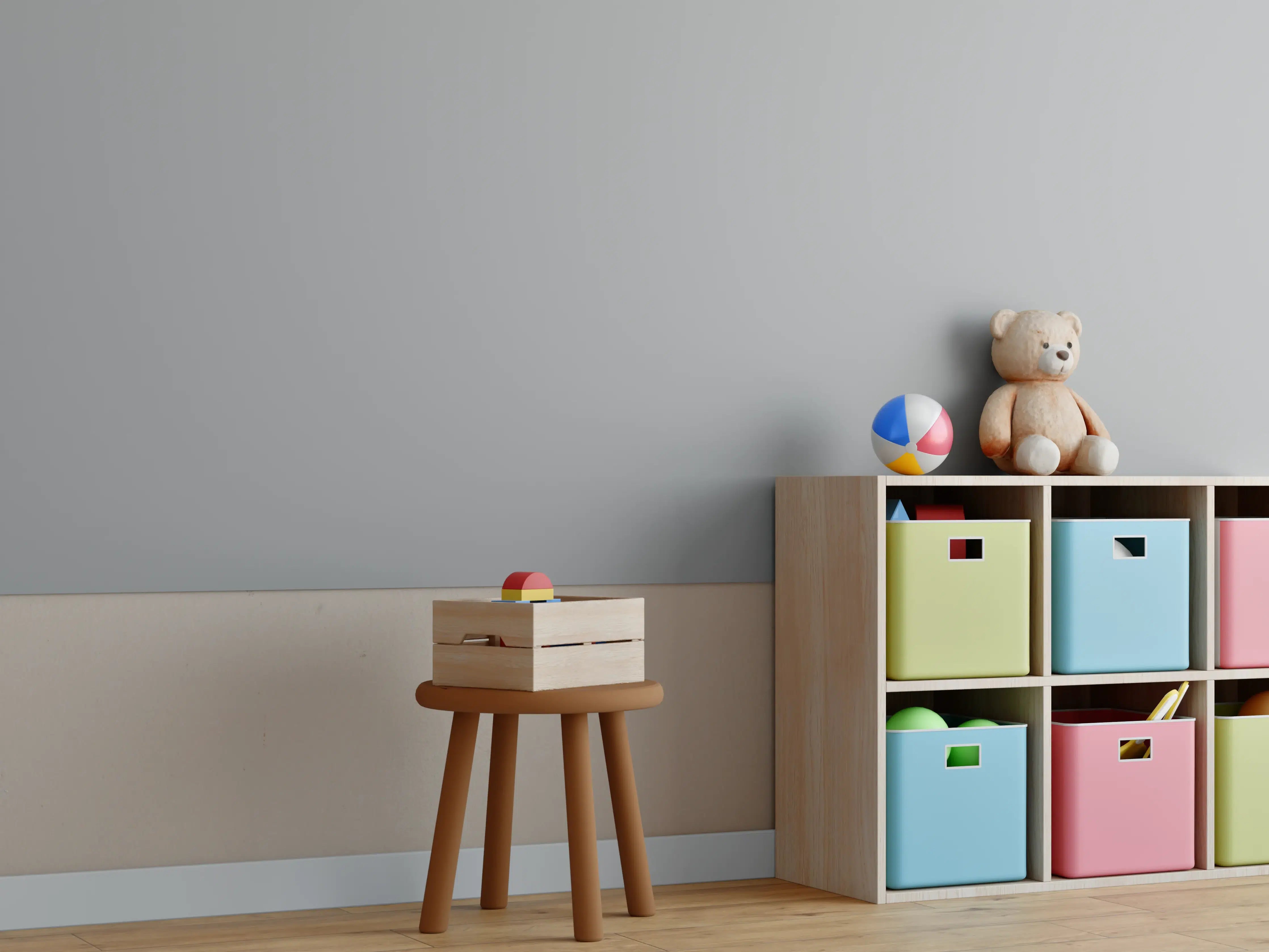 Kinderzimmer Wandgestaltung - RAL 9022 (Perlhellgrau)