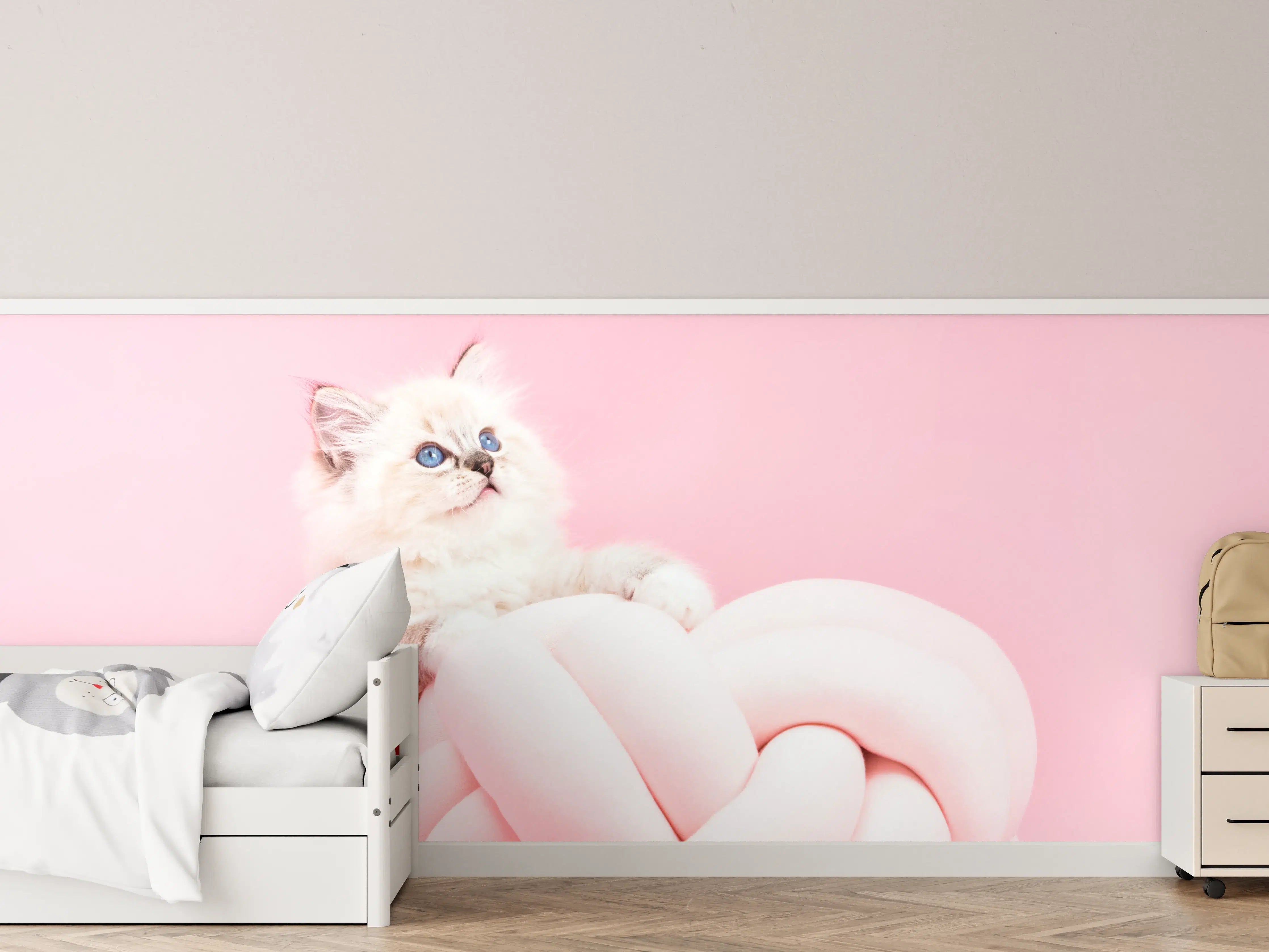 Kinderzimmer Wandgestaltung - Ragdoll Katze auf Pinken Hintergrund