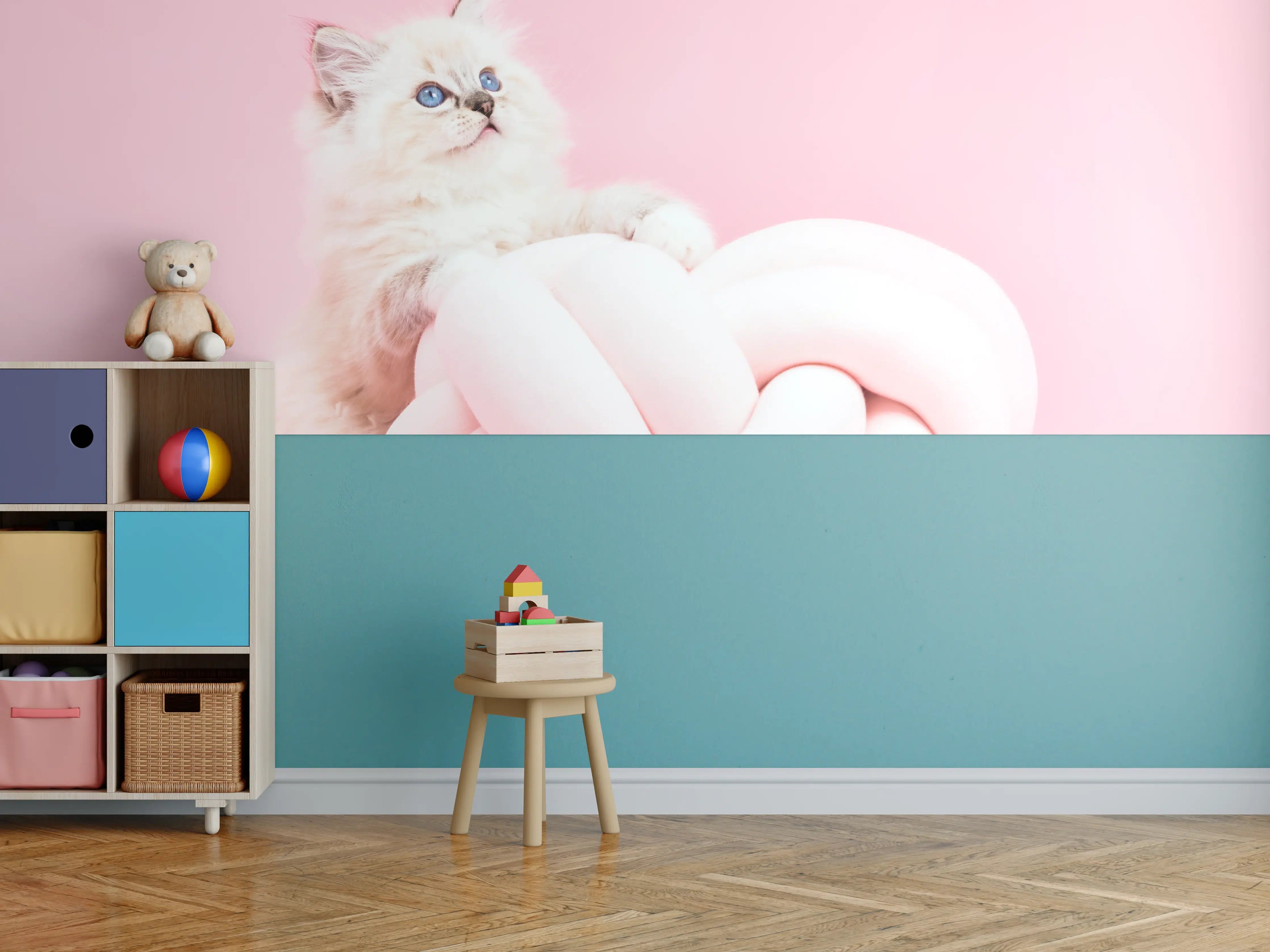 Kinderzimmer Wandgestaltung - Ragdoll Katze auf Pinken Hintergrund