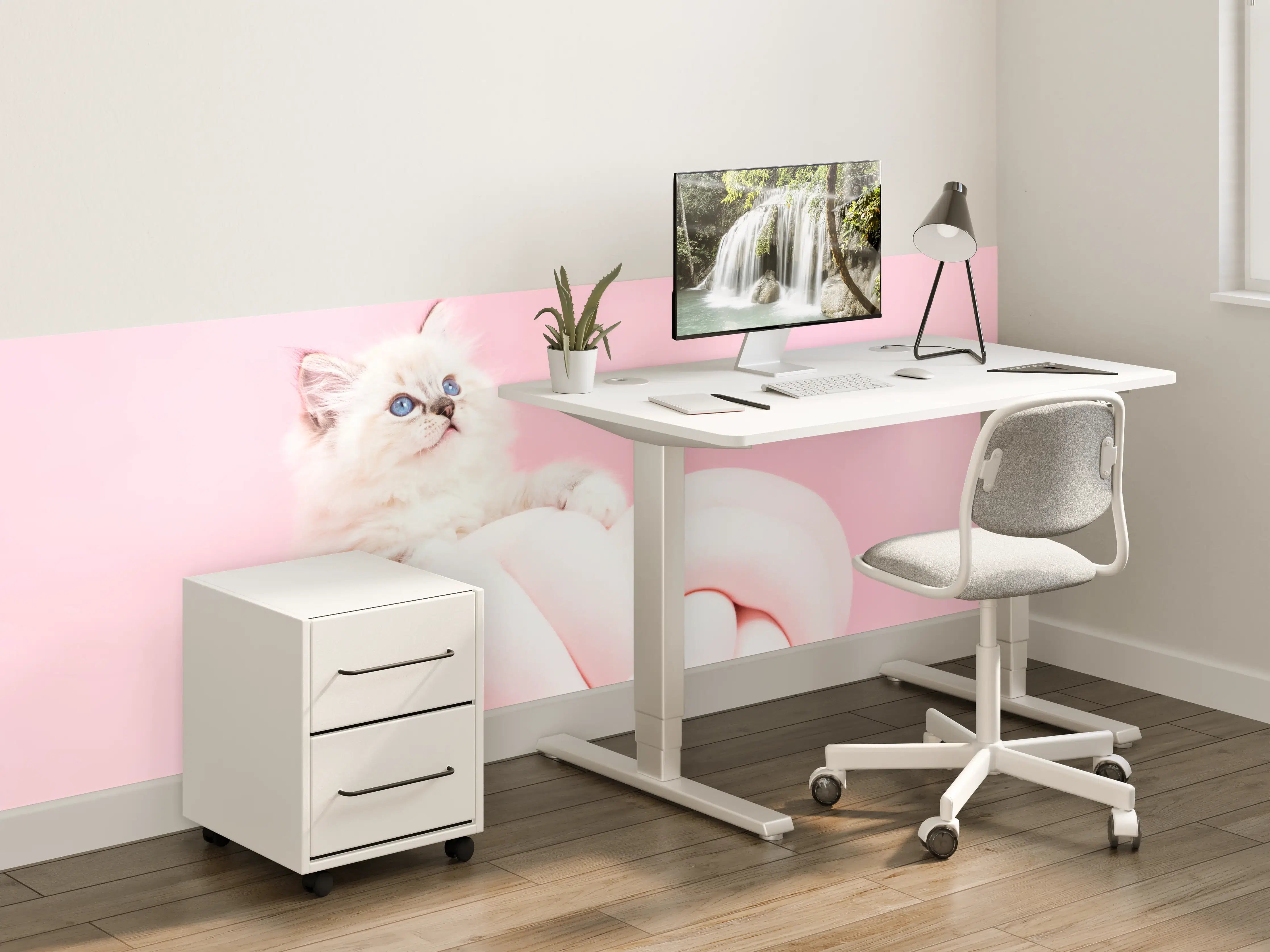 Kinderzimmer Wandgestaltung - Ragdoll Katze auf Pinken Hintergrund
