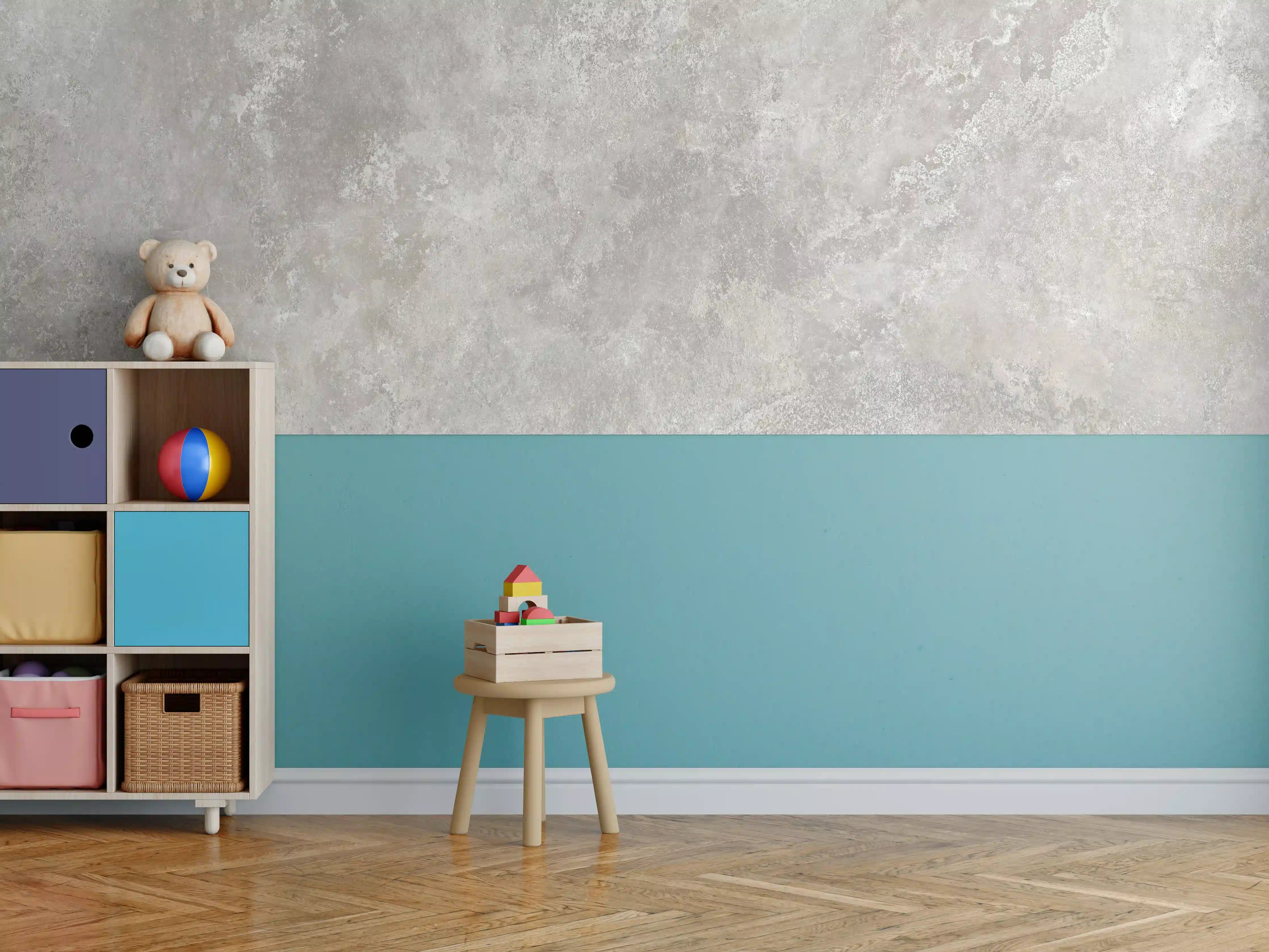 Kinderzimmer Wandgestaltung - Raue Zement Struktur 