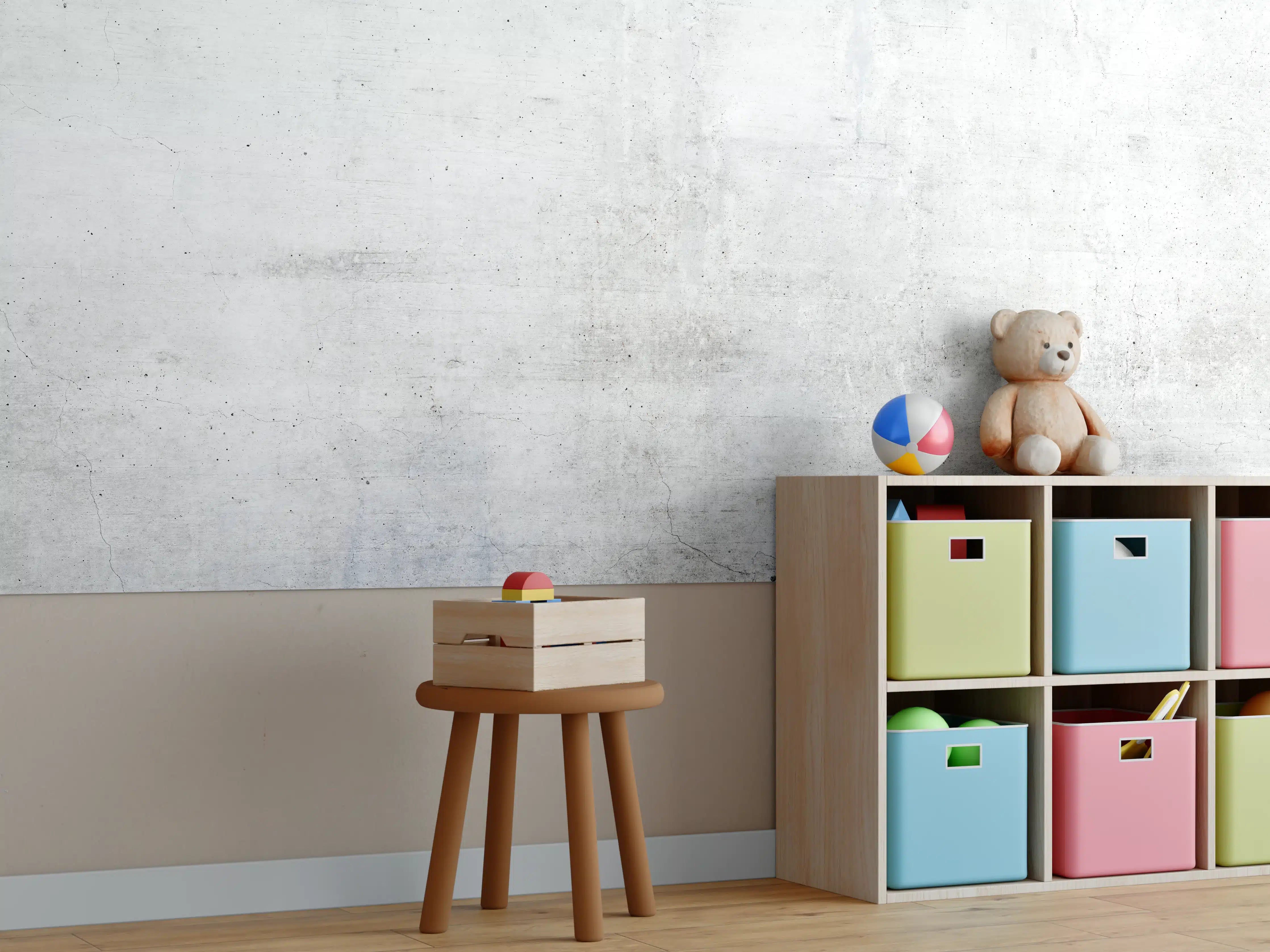 Kinderzimmer Wandgestaltung - Rauer weißer Beton