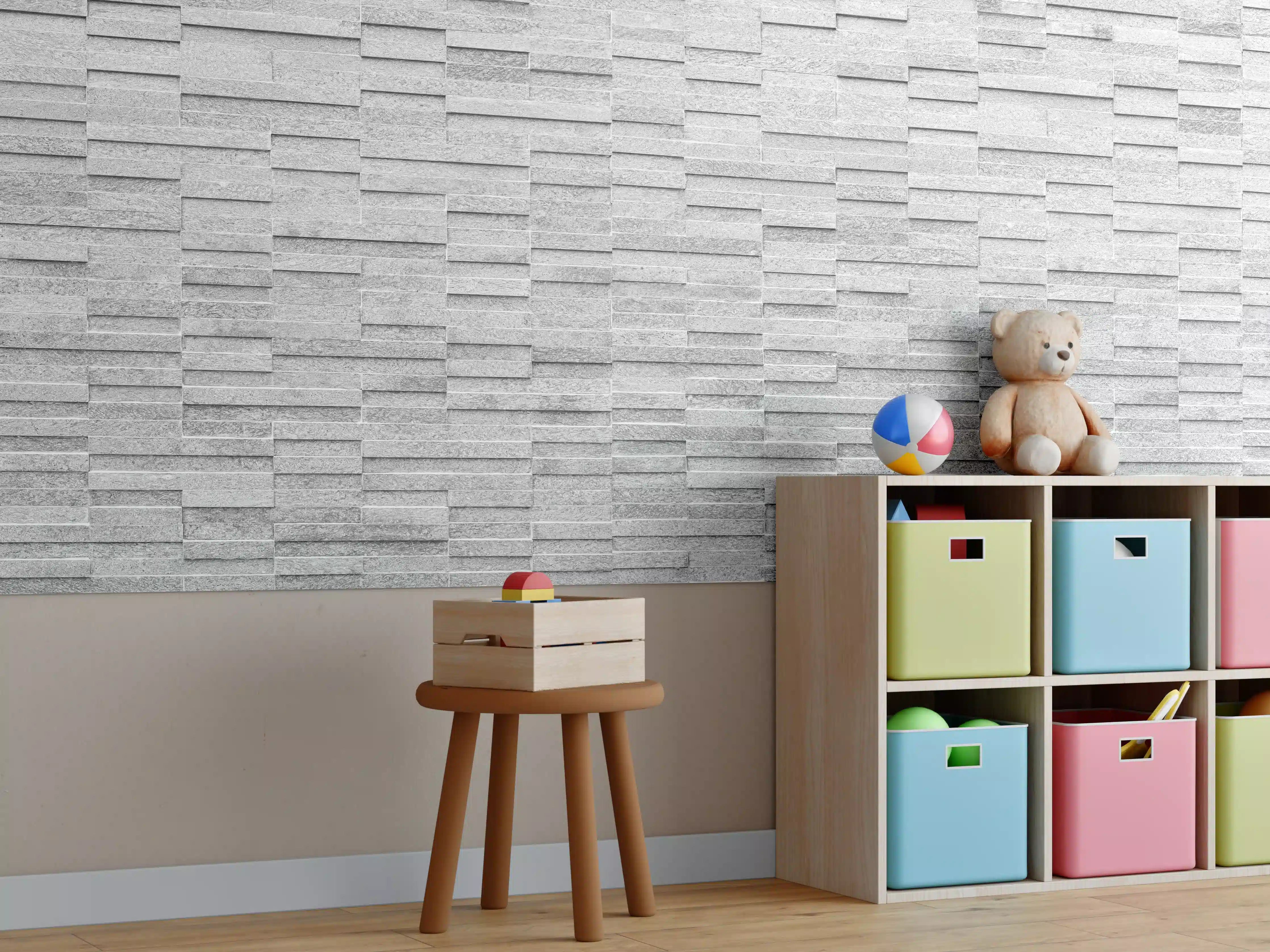 Kinderzimmer Wandgestaltung - Rauer weißer Sandstein