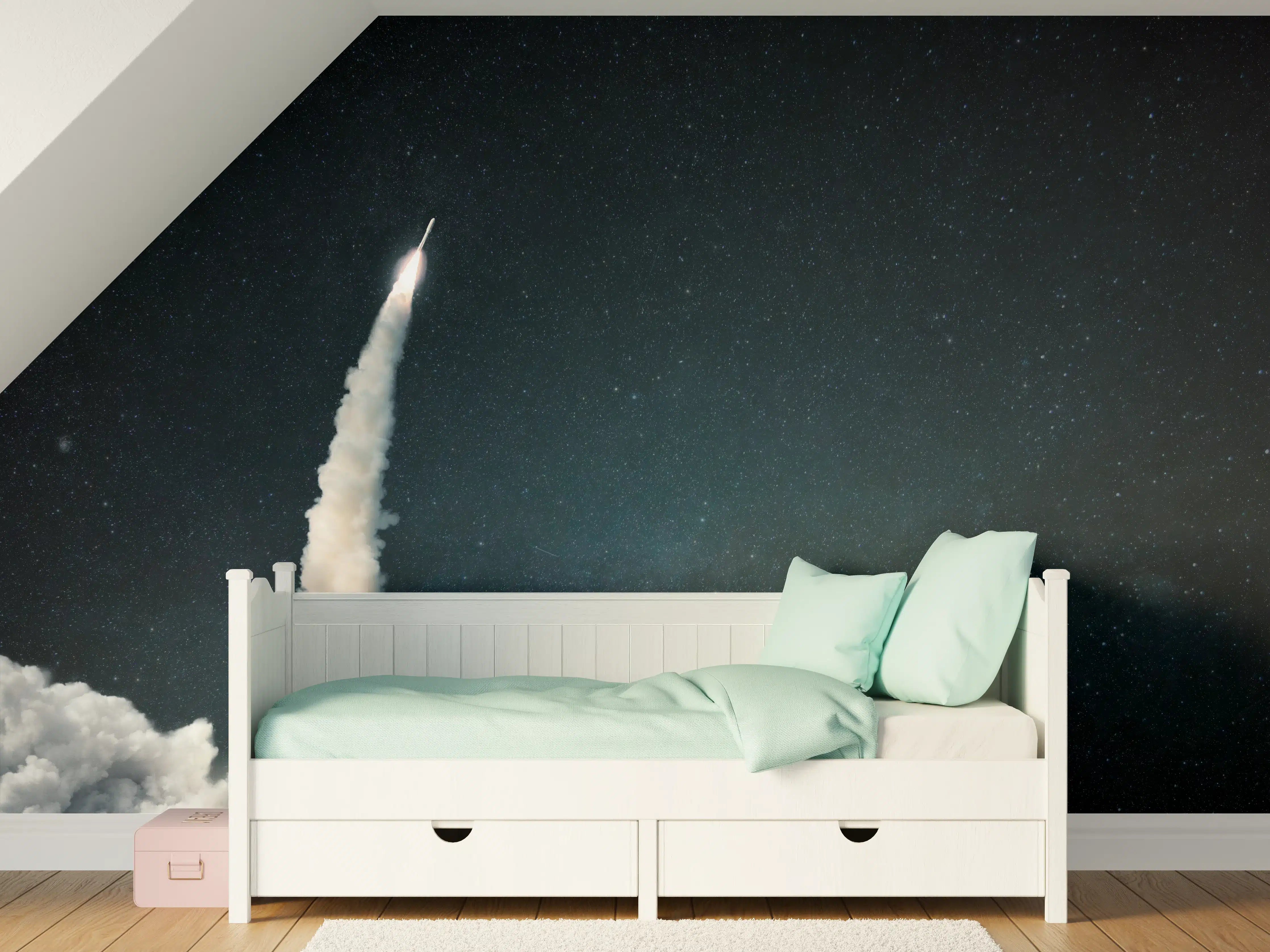 Kinderzimmer Wandgestaltung - Raumschiffstart in den Weltraum