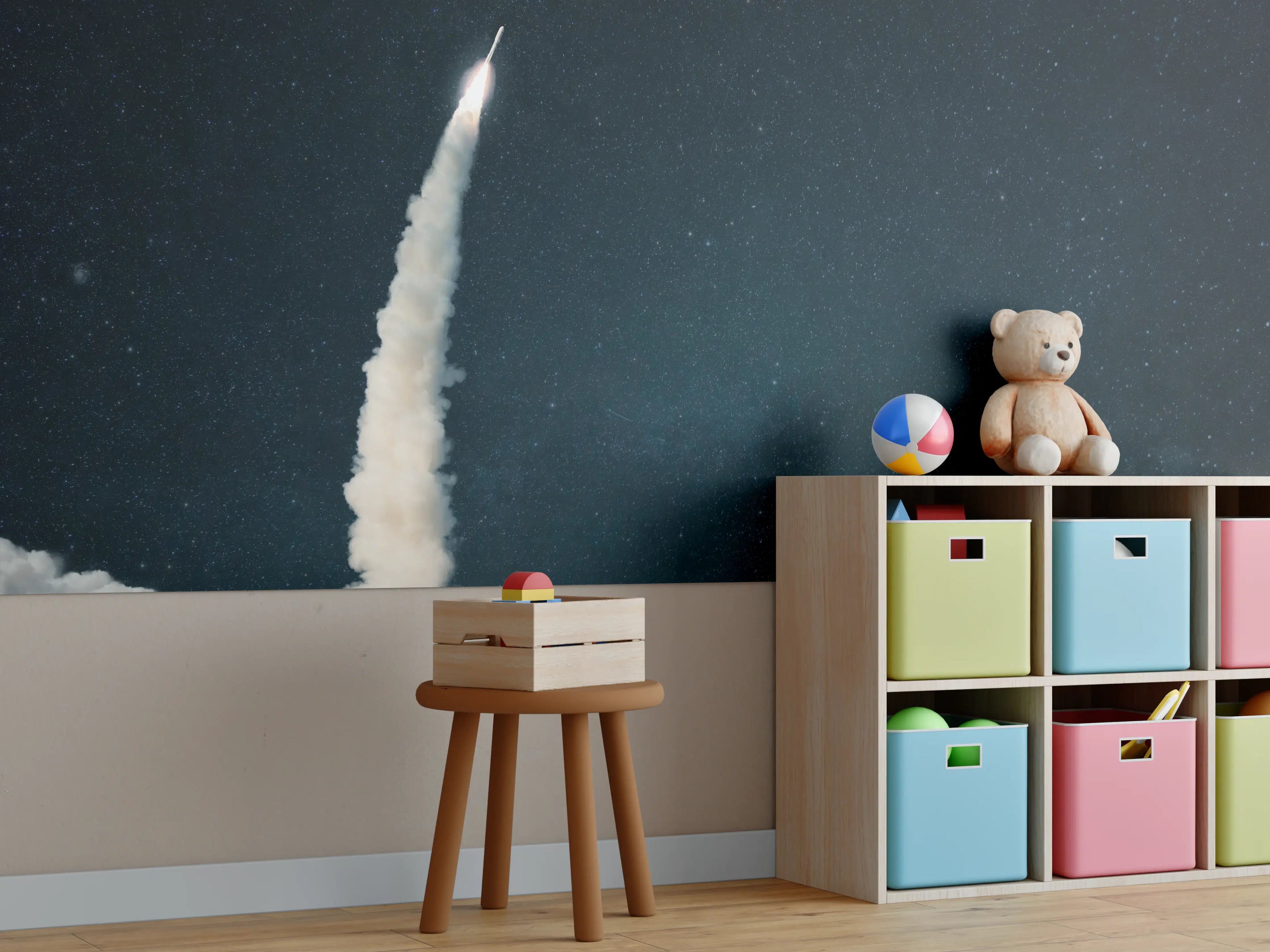 Kinderzimmer Wandgestaltung - Raumschiffstart in den Weltraum
