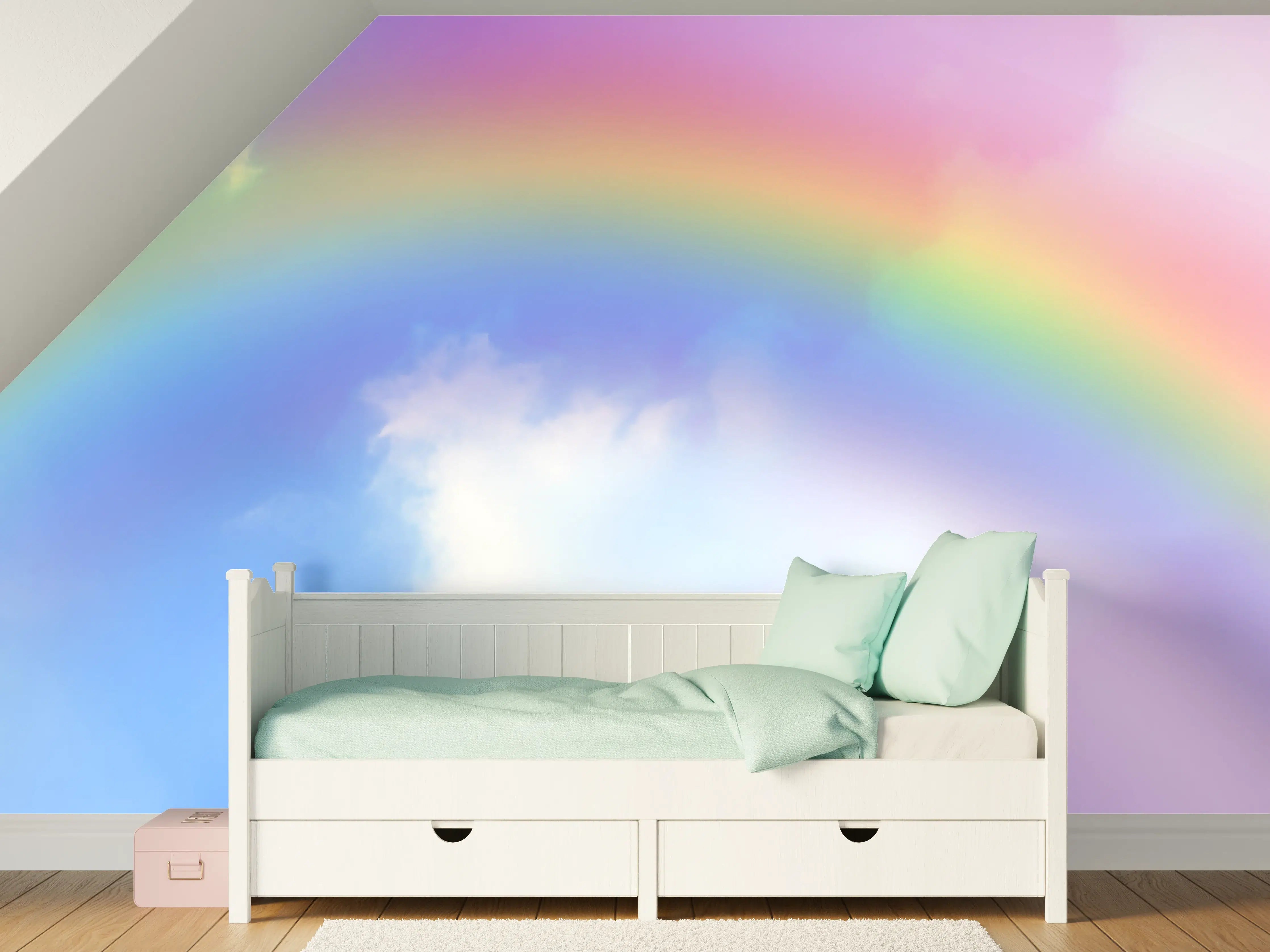 Kinderzimmer Wandgestaltung - Regenbogen im Wolkenhimmel