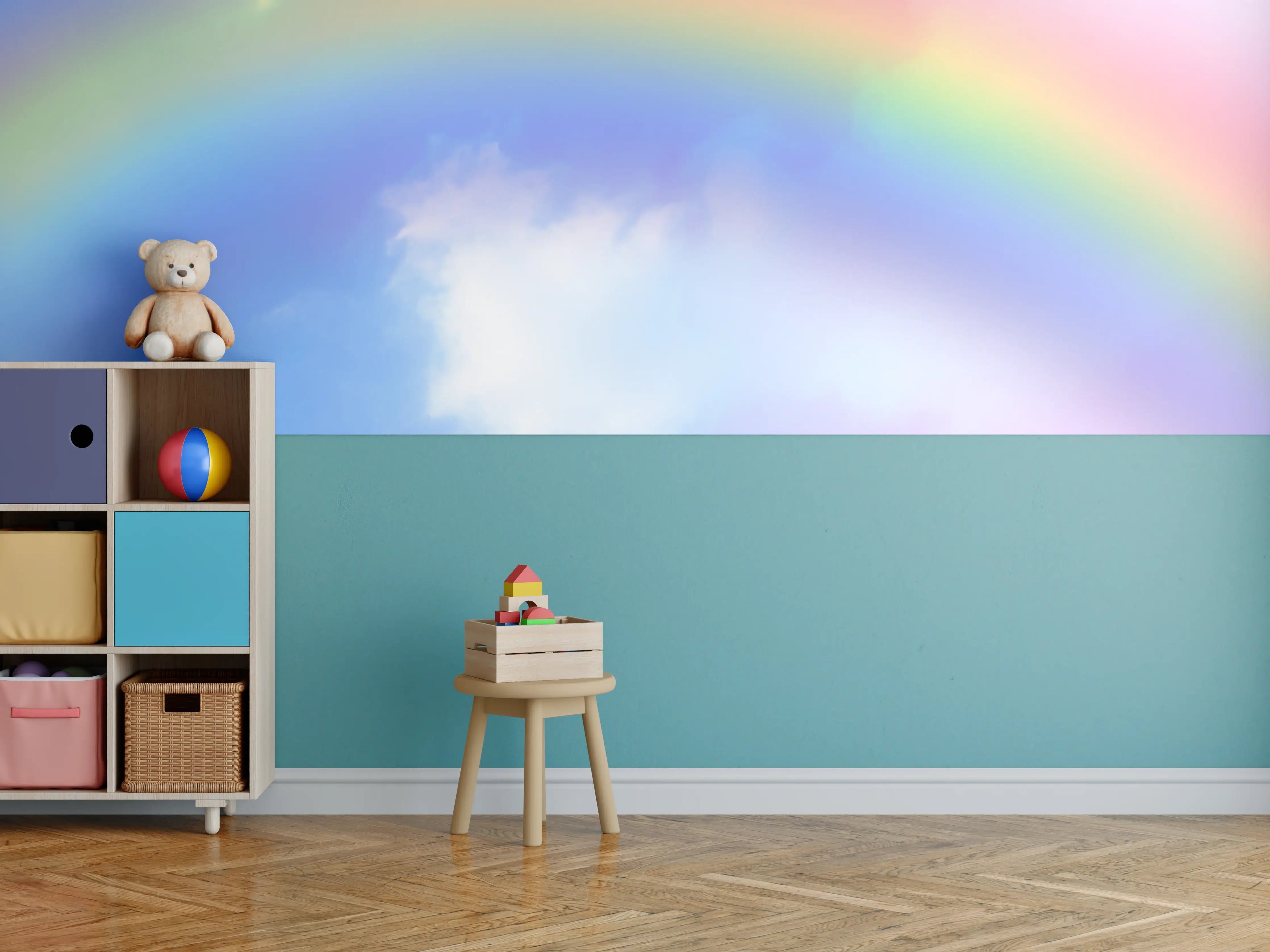Kinderzimmer Wandgestaltung - Regenbogen im Wolkenhimmel