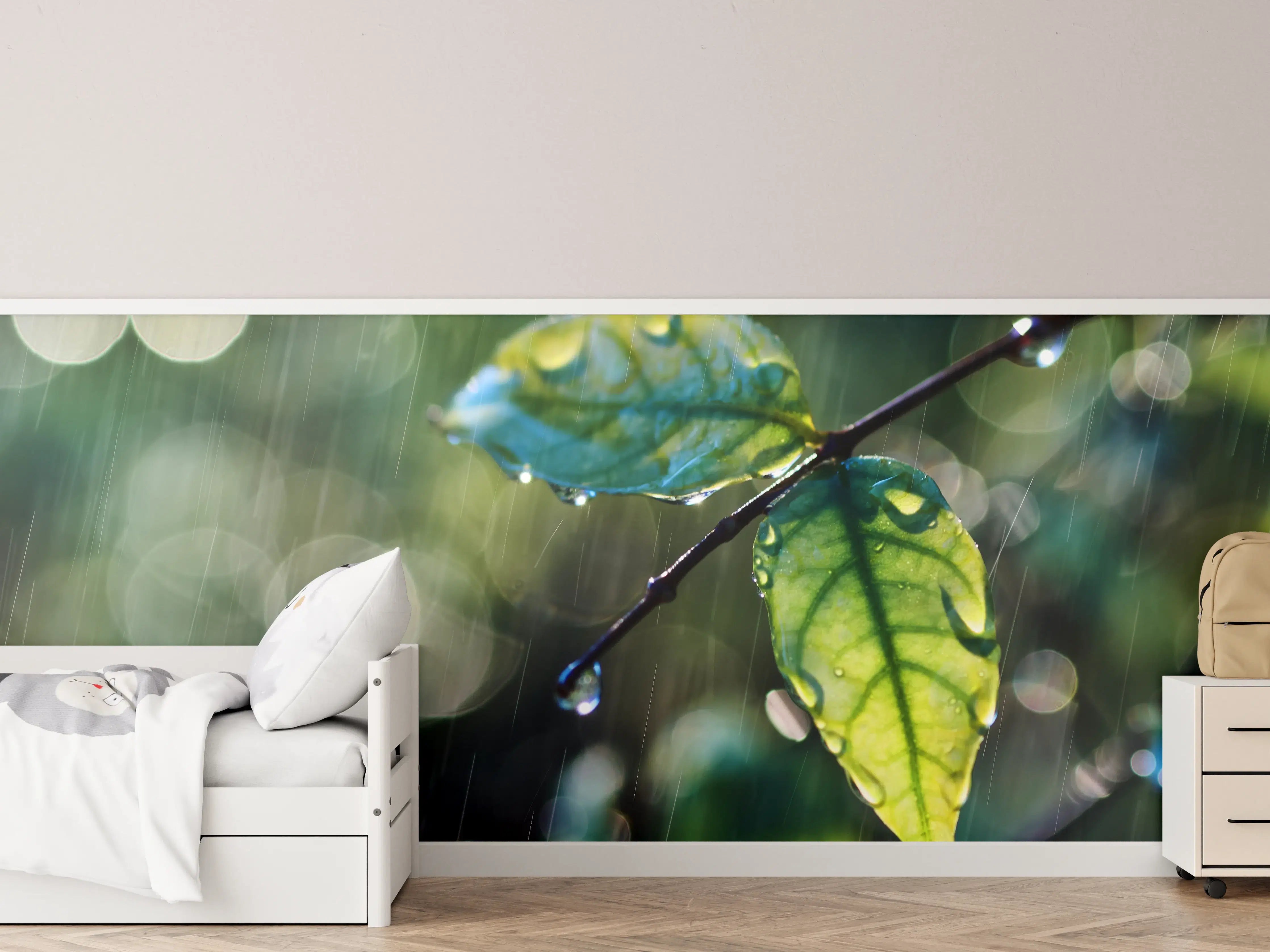 Kinderzimmer Wandgestaltung - Regentropfen auf Blatt