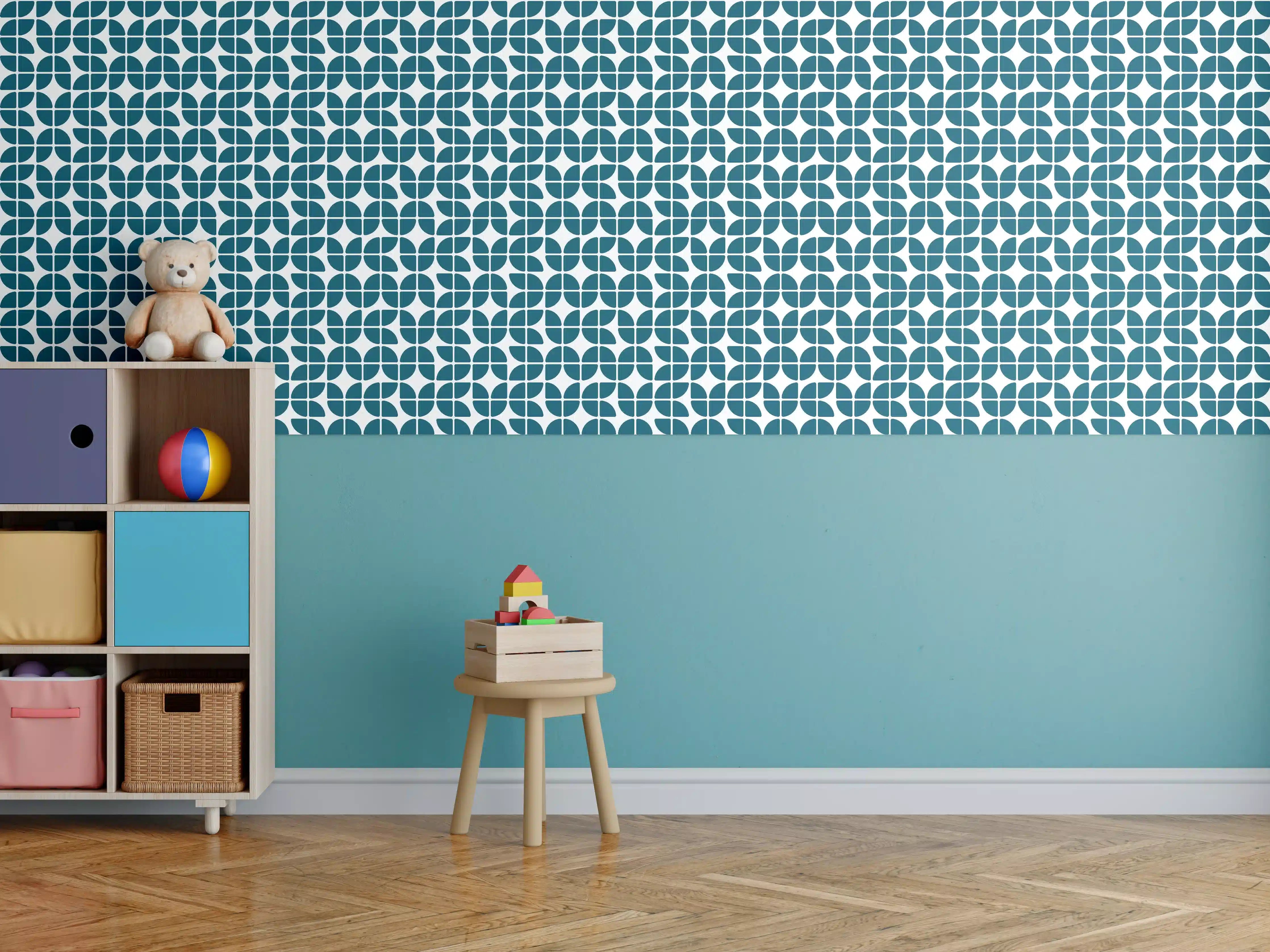 Kinderzimmer Wandgestaltung - Retro-Blau-Muster