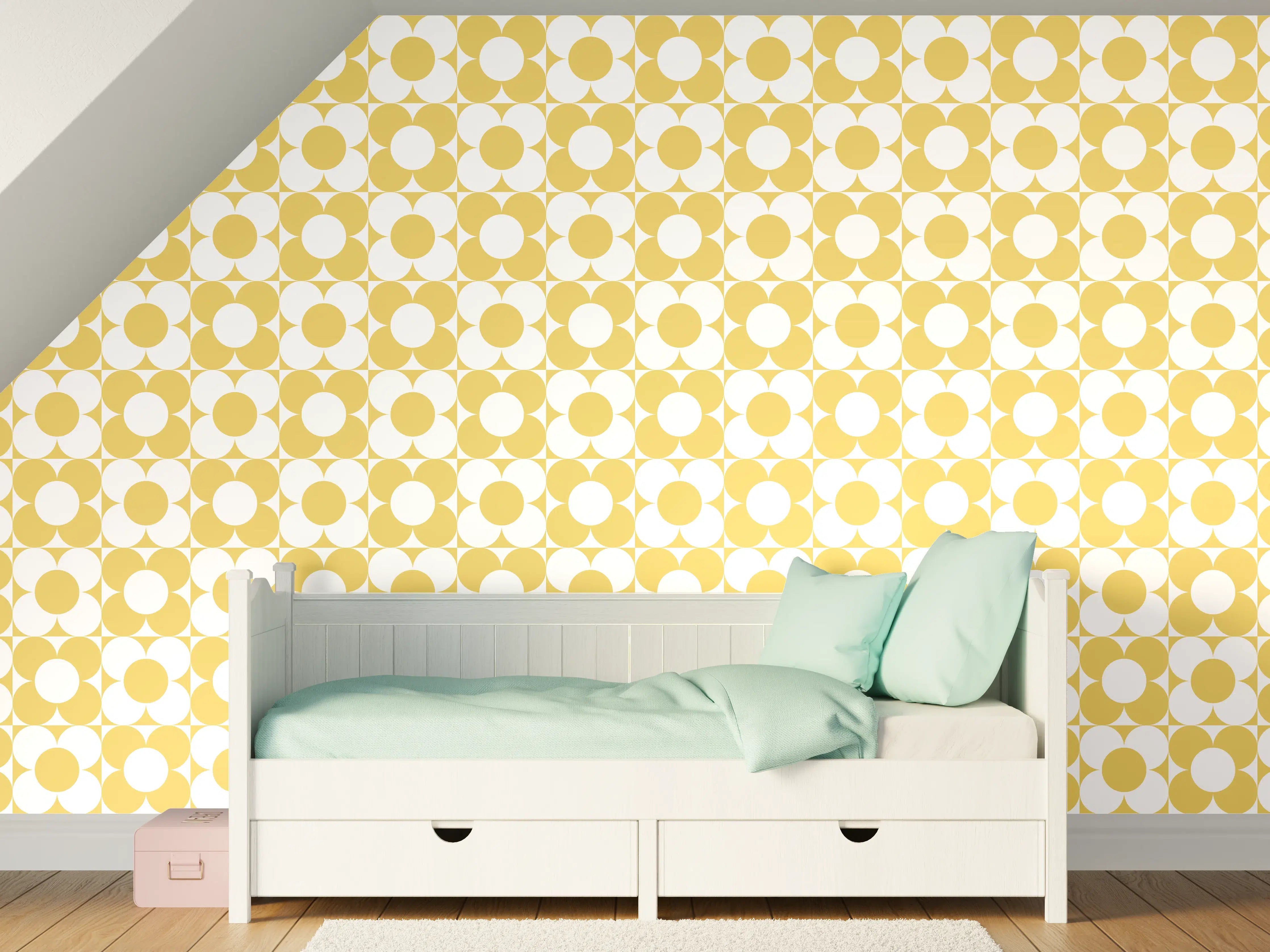 Kinderzimmer Wandgestaltung - Retro Primavera Oro mit zarten Grautönen