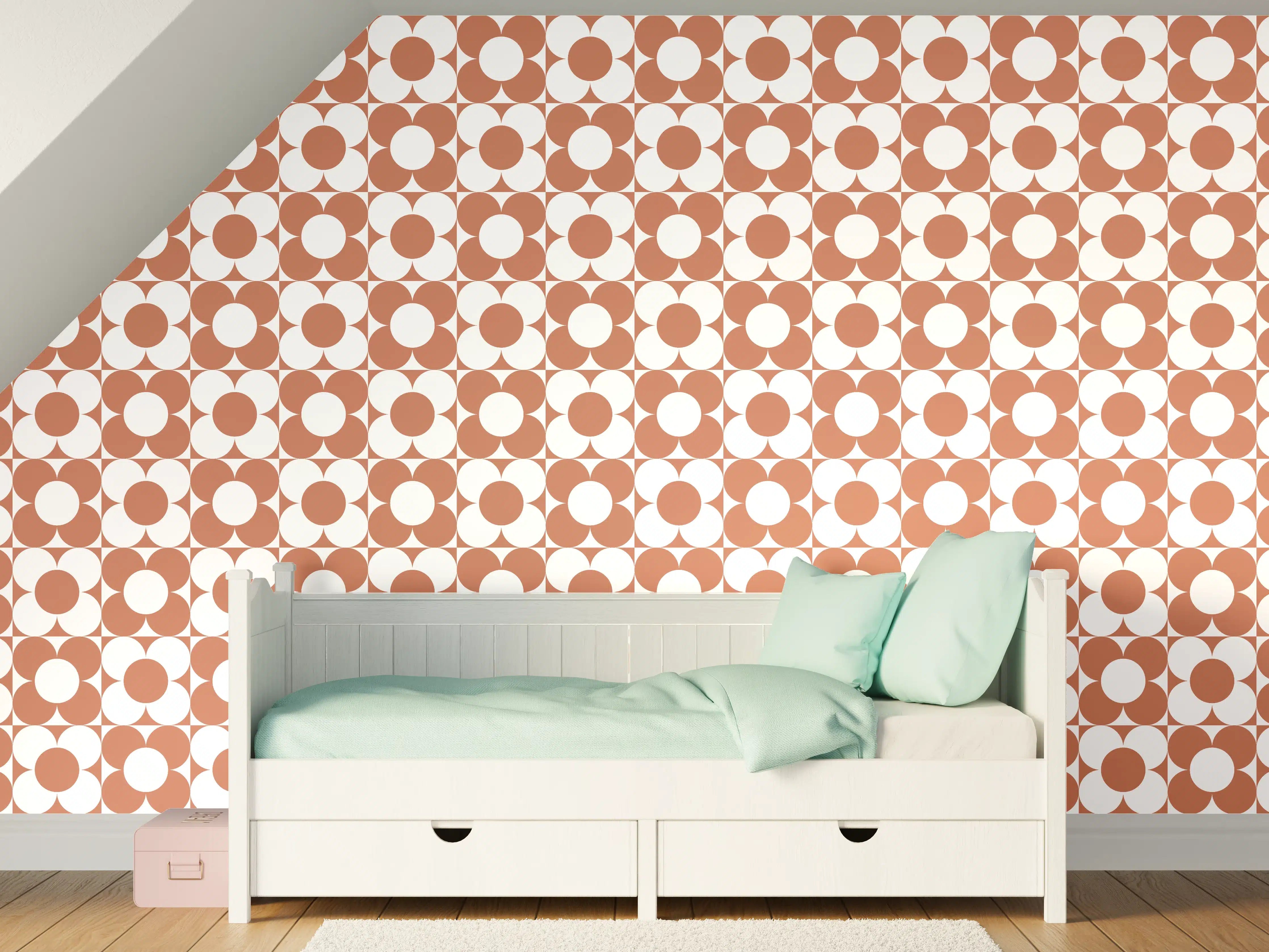 Kinderzimmer Wandgestaltung - Retro Primavera in Terracotta mit Graunuancen