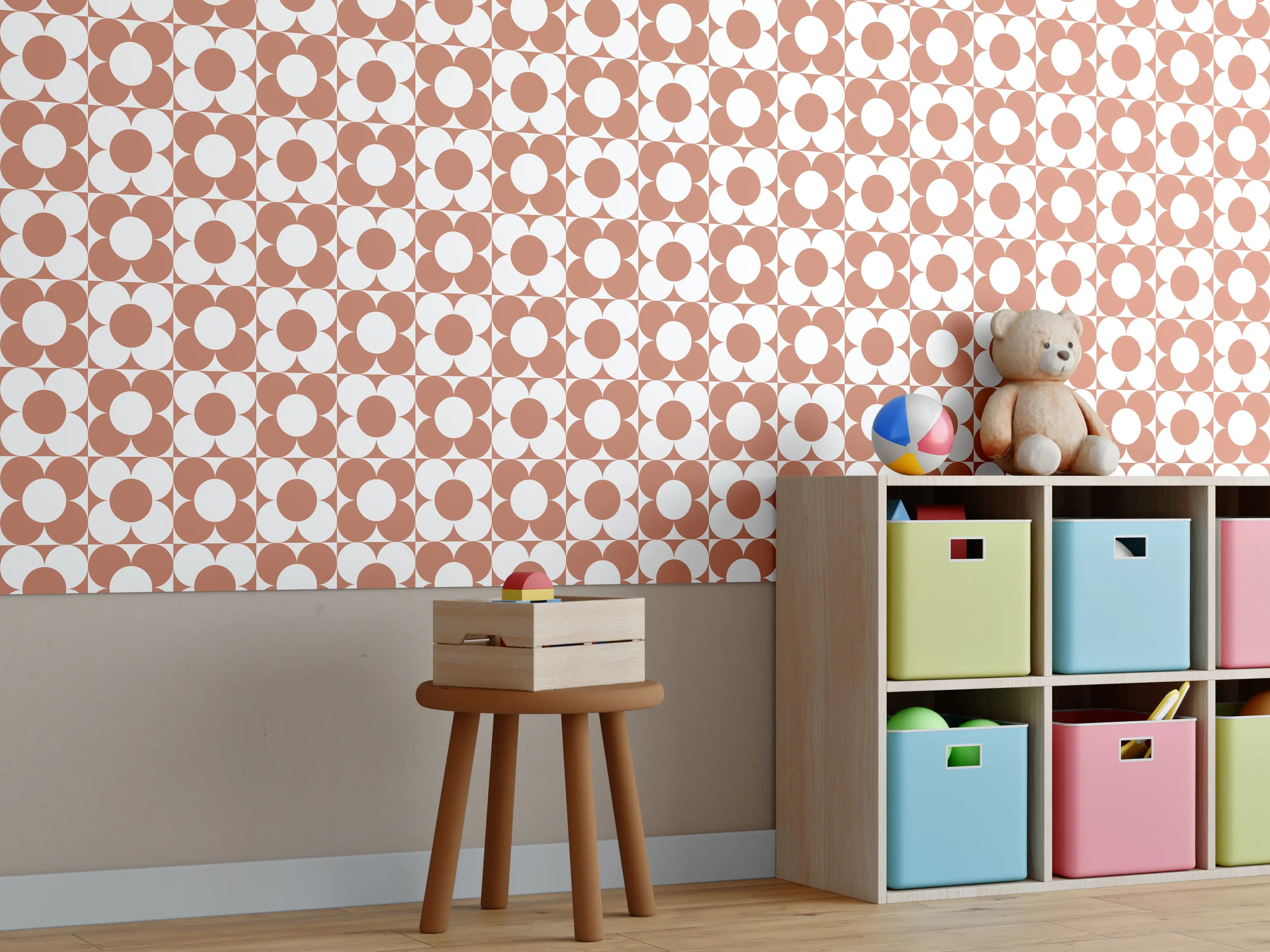 Kinderzimmer Wandgestaltung - Retro Primavera in Terracotta mit Graunuancen