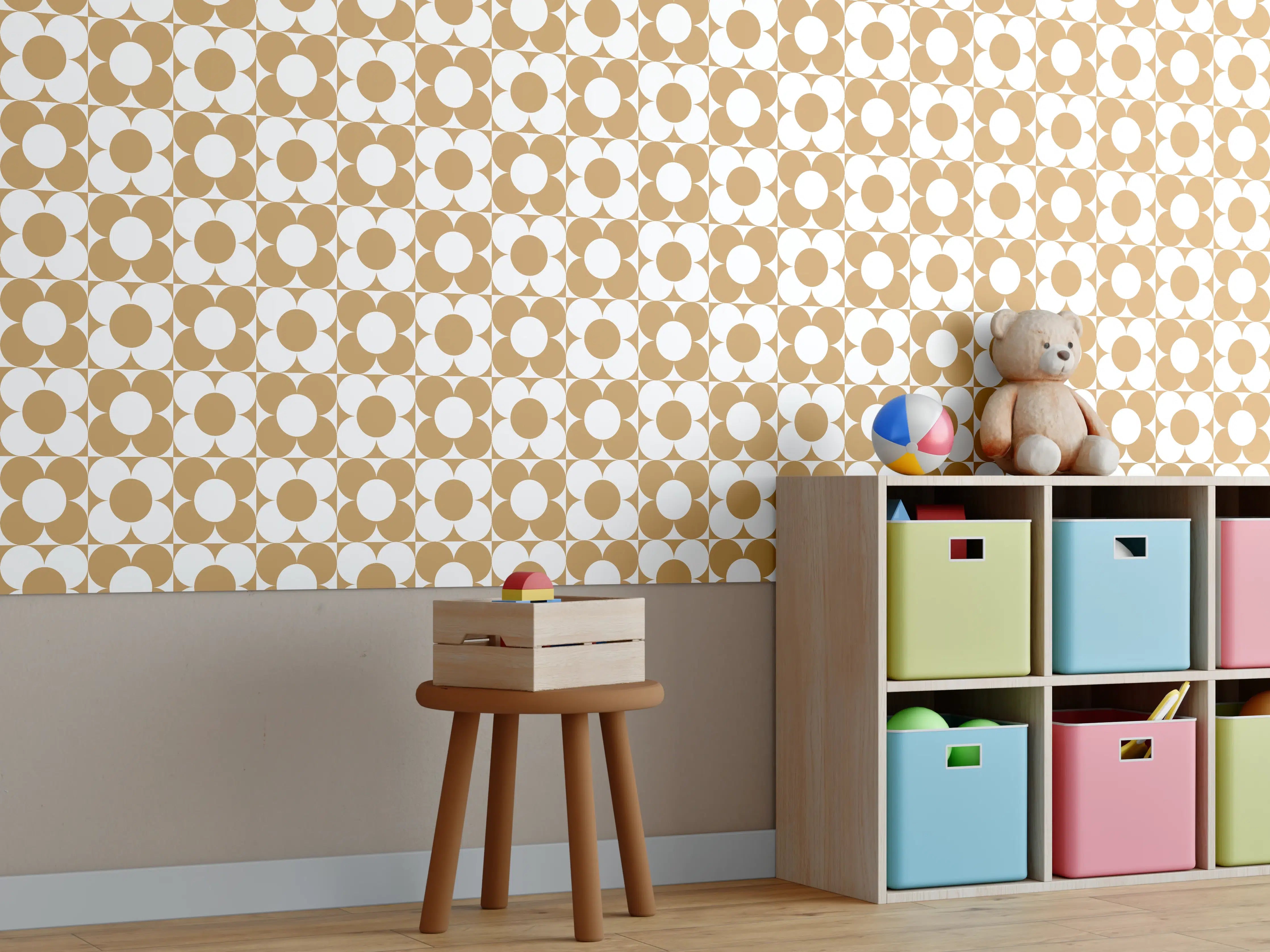 Kinderzimmer Wandgestaltung - Retro Primelava in Cremeweiß mit Grau-Nuancen