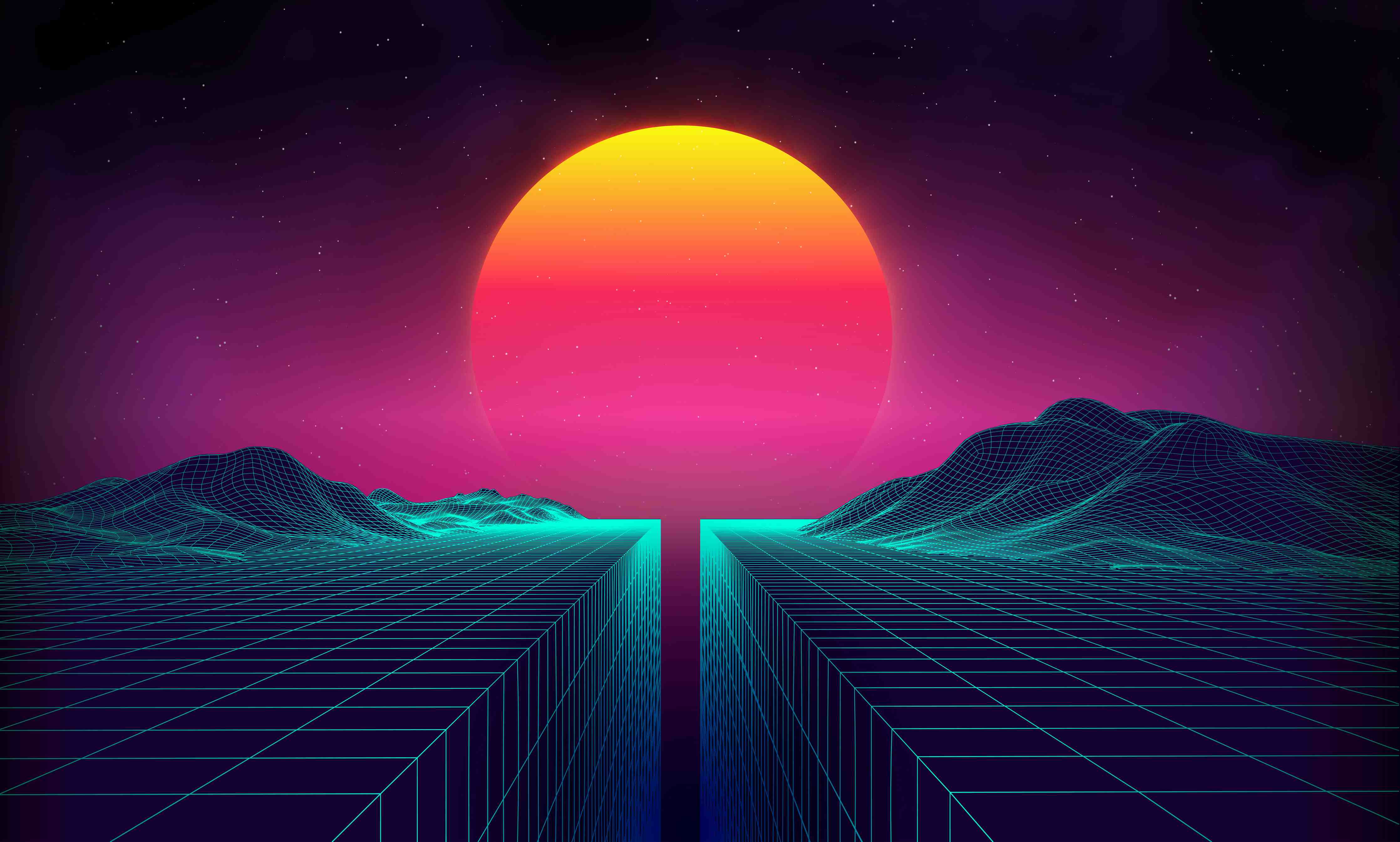 Kinderzimmer Wandgestaltung-Retro Sci-Fi Cyber-Landschaft
