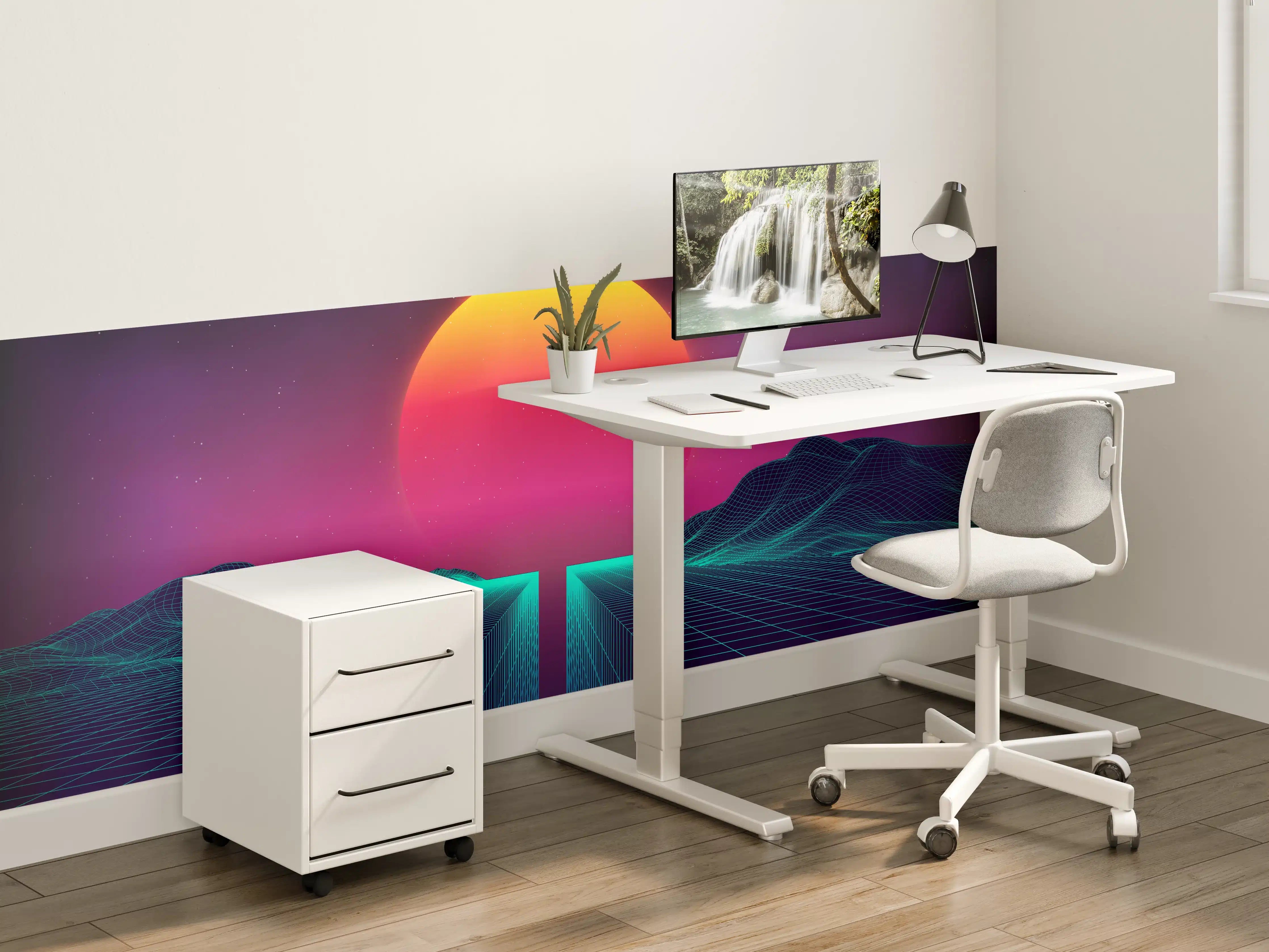 Kinderzimmer Wandgestaltung - Retro Sci-Fi Cyber-Landschaft