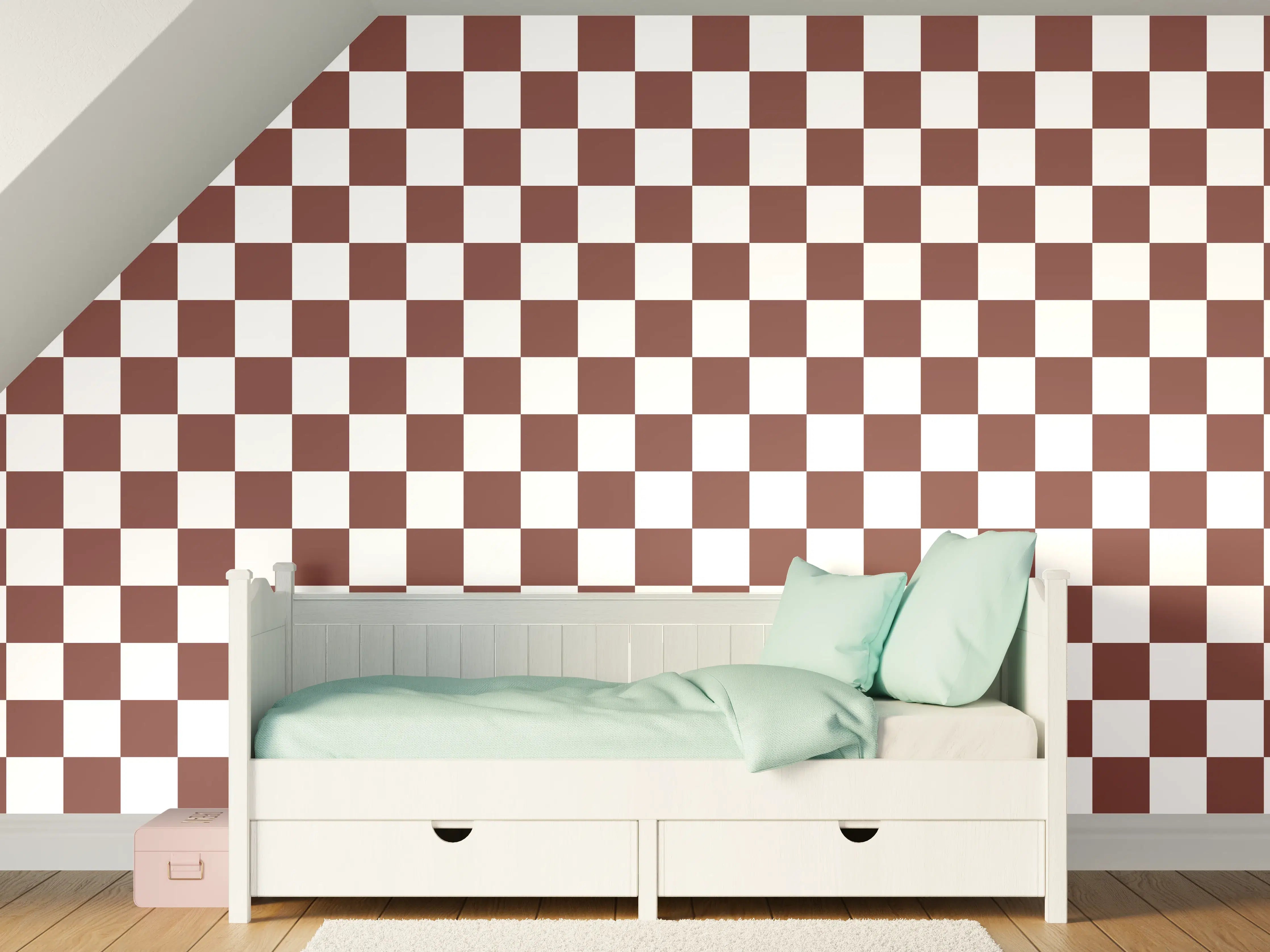 Kinderzimmer Wandgestaltung - Retro-Shachmatte im Badezimmer