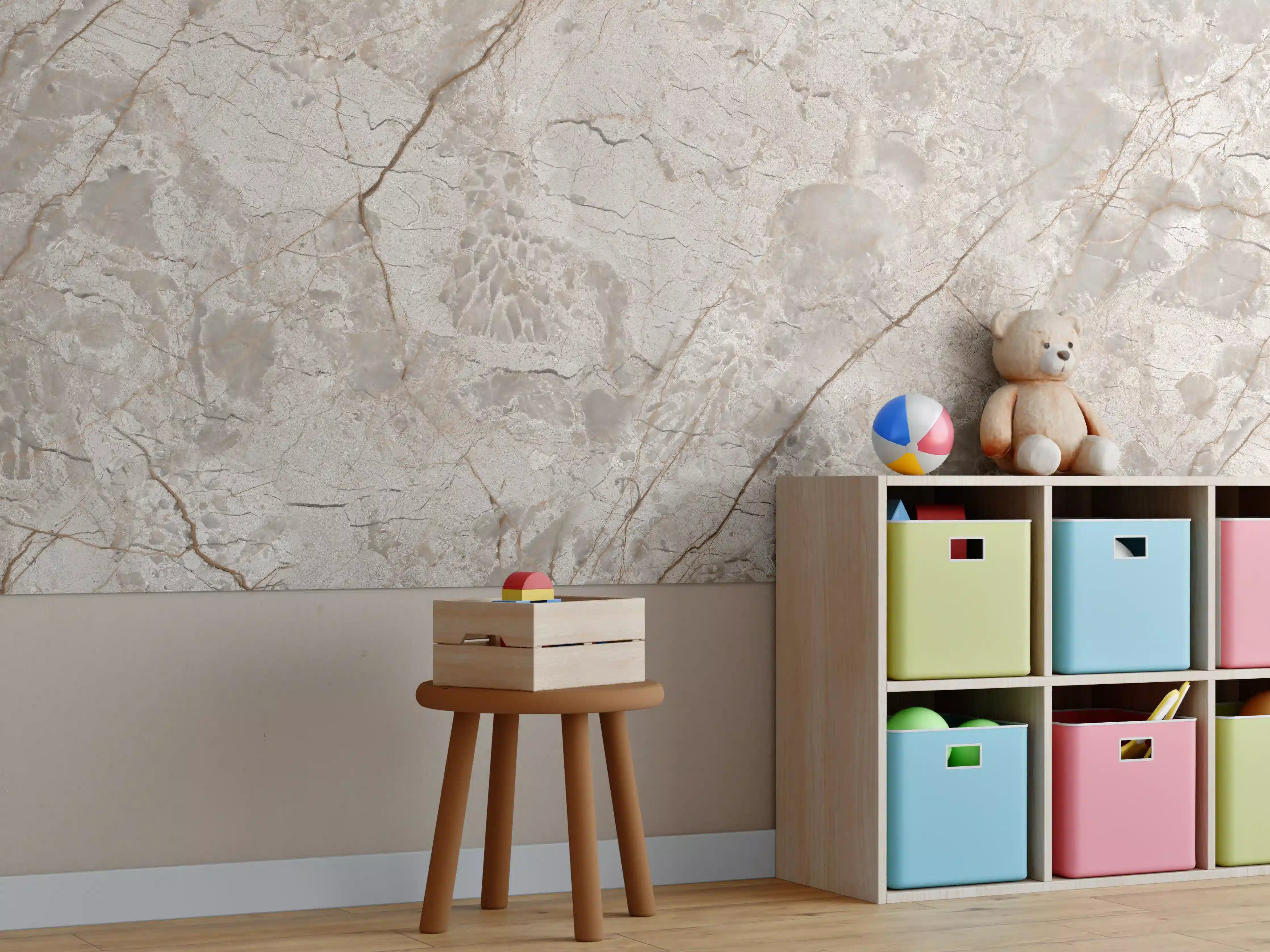 Kinderzimmer Wandgestaltung - Rissiger beiger Marmor