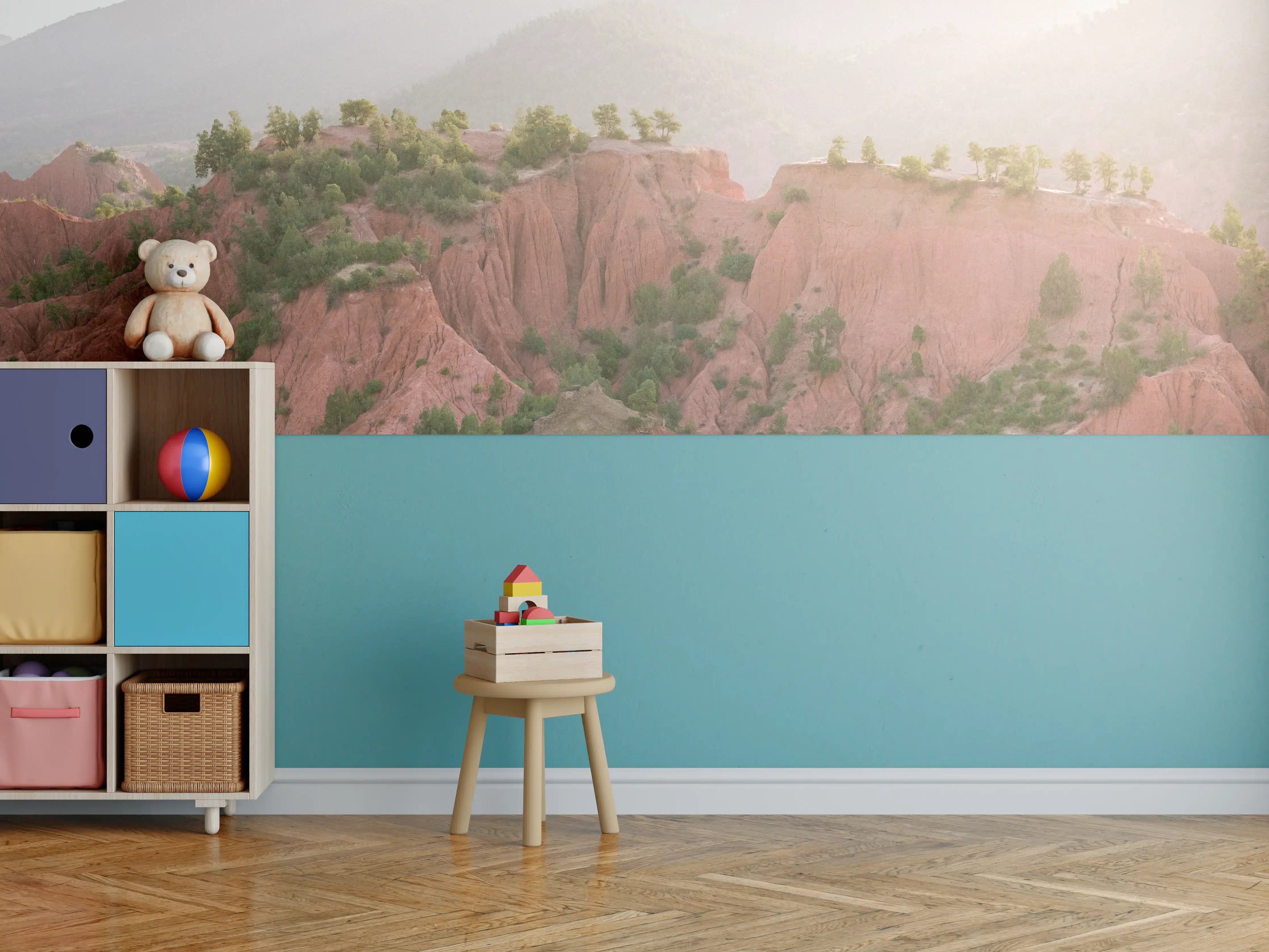 Kinderzimmer Wandgestaltung - Rötliche Berglandschaft im Sonnenlicht