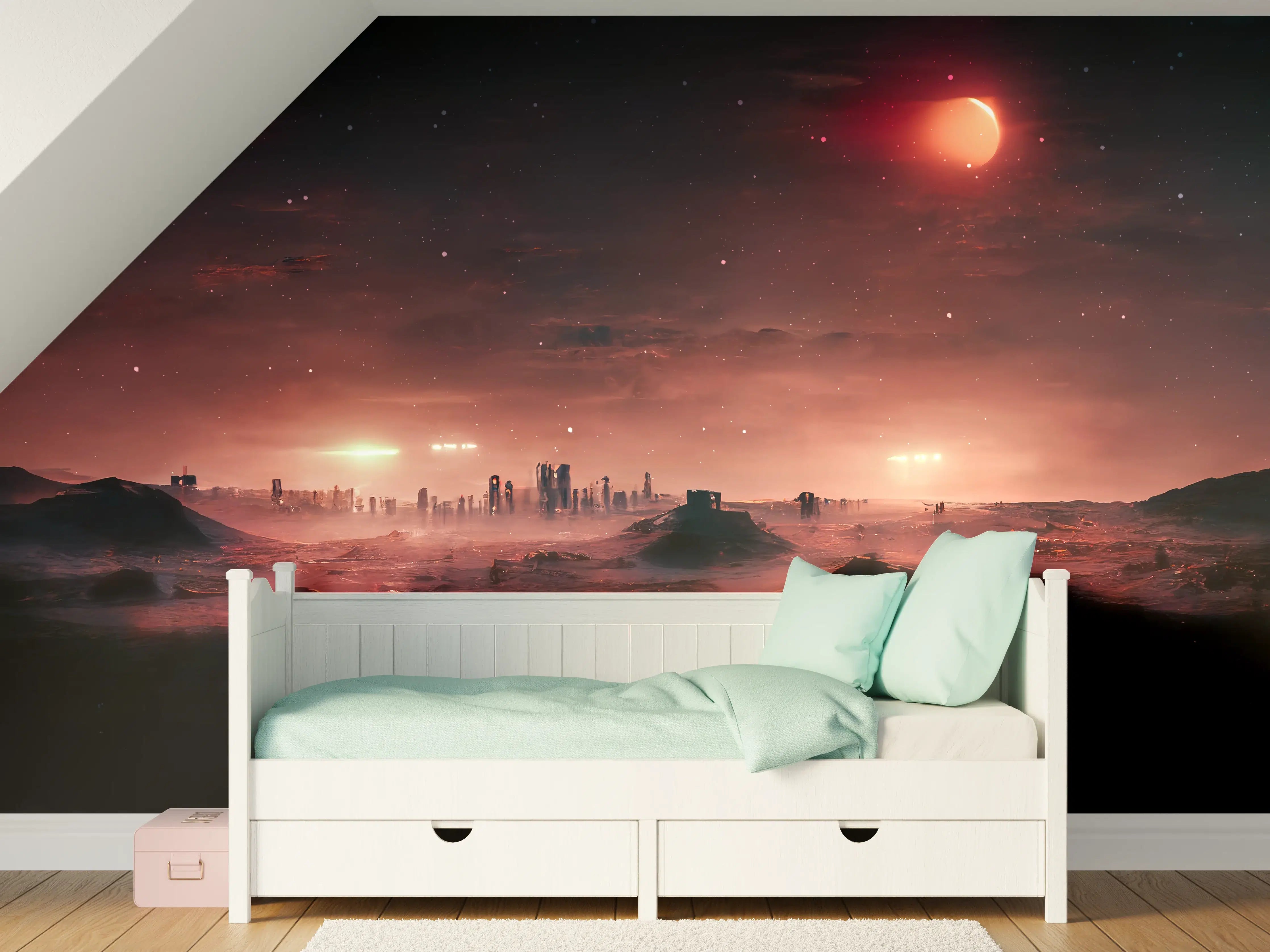 Kinderzimmer Wandgestaltung - Rötliche Fantasielandschaft
