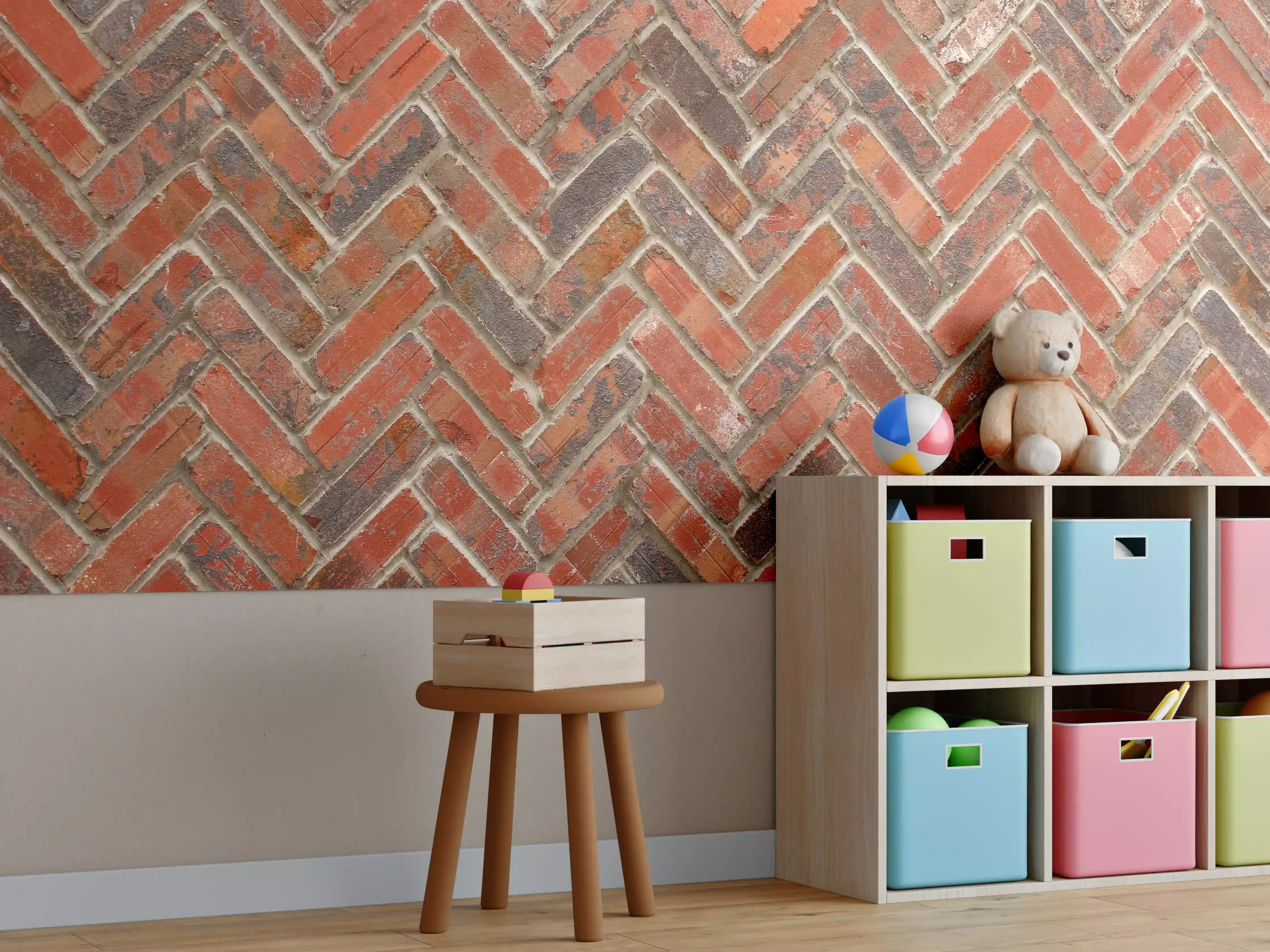 Kinderzimmer Wandgestaltung - Rötliche Ziegelstein Textur