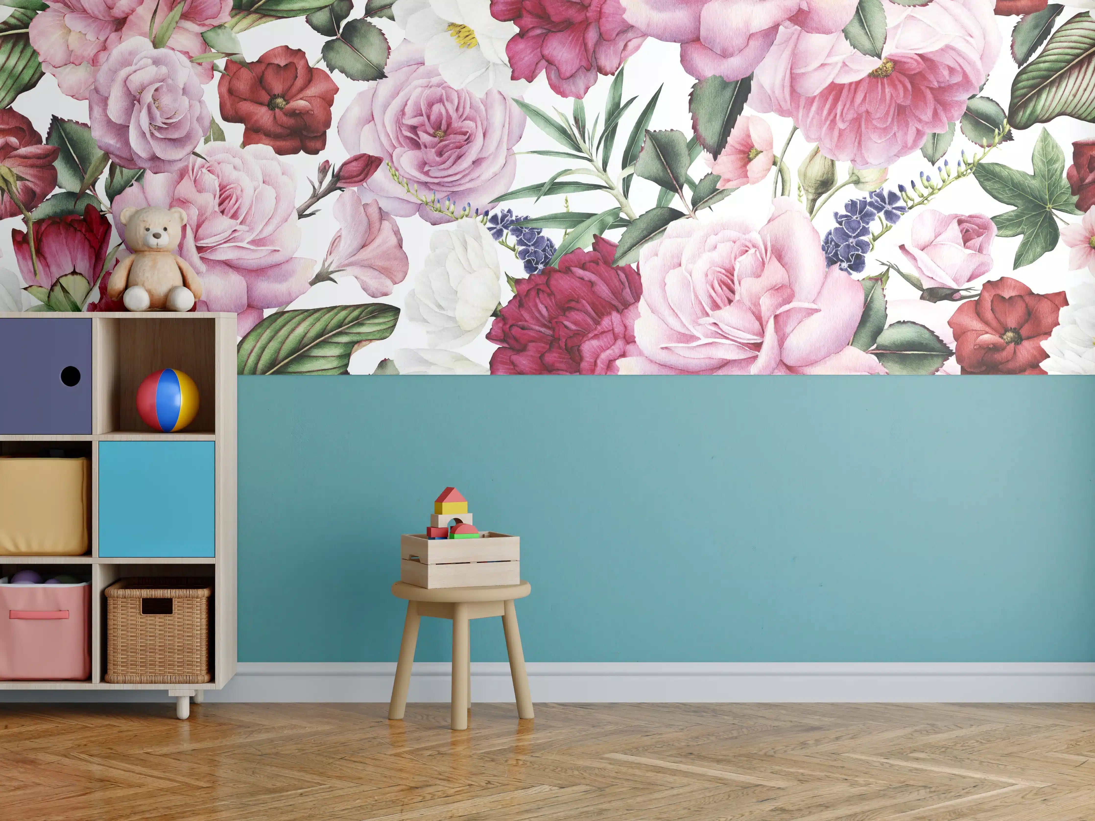 Kinderzimmer Wandgestaltung - Romantische Blumenpracht in Pink und Weiß
