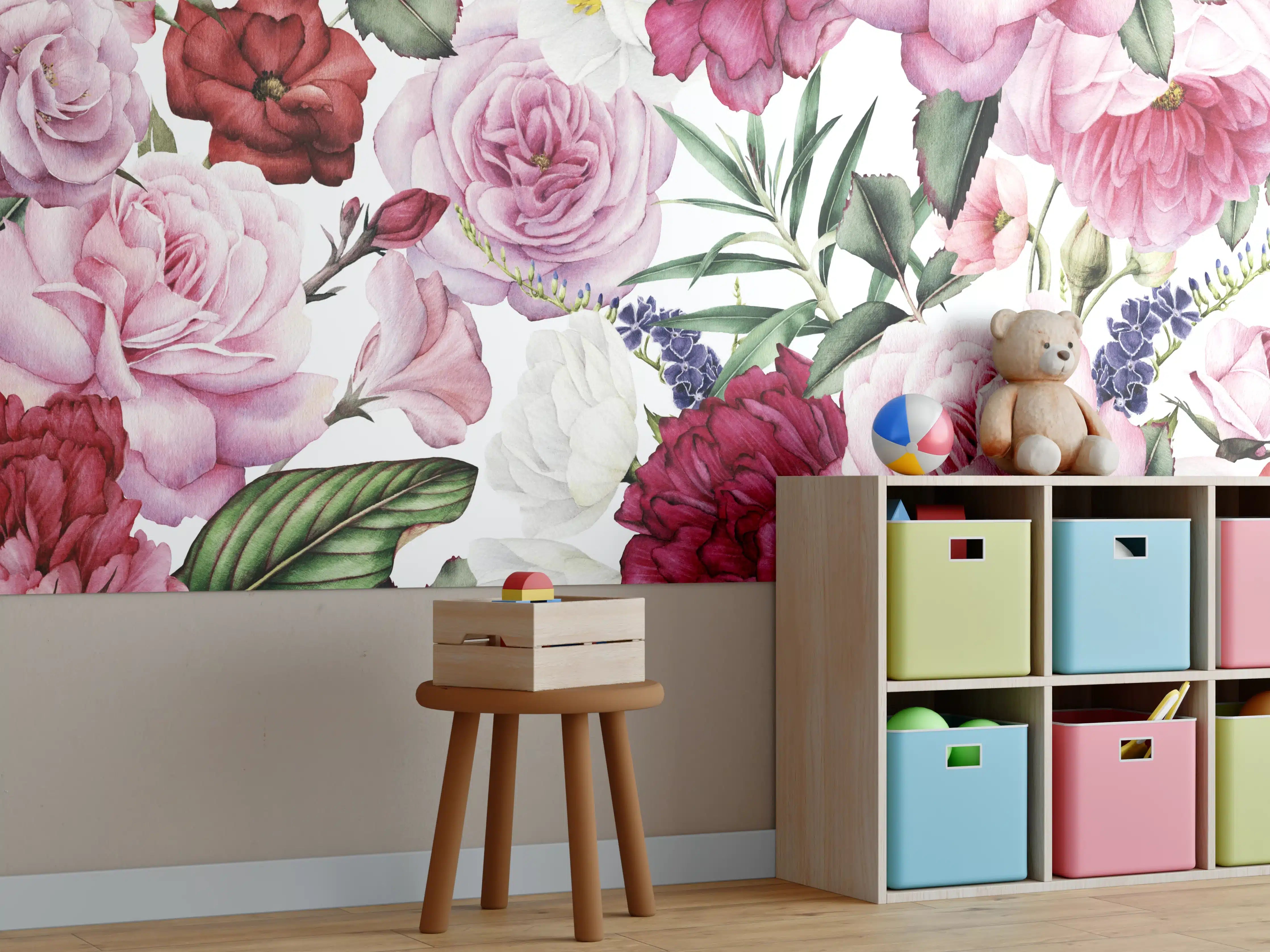 Kinderzimmer Wandgestaltung - Romantische Blumenpracht in Pink und Weiß