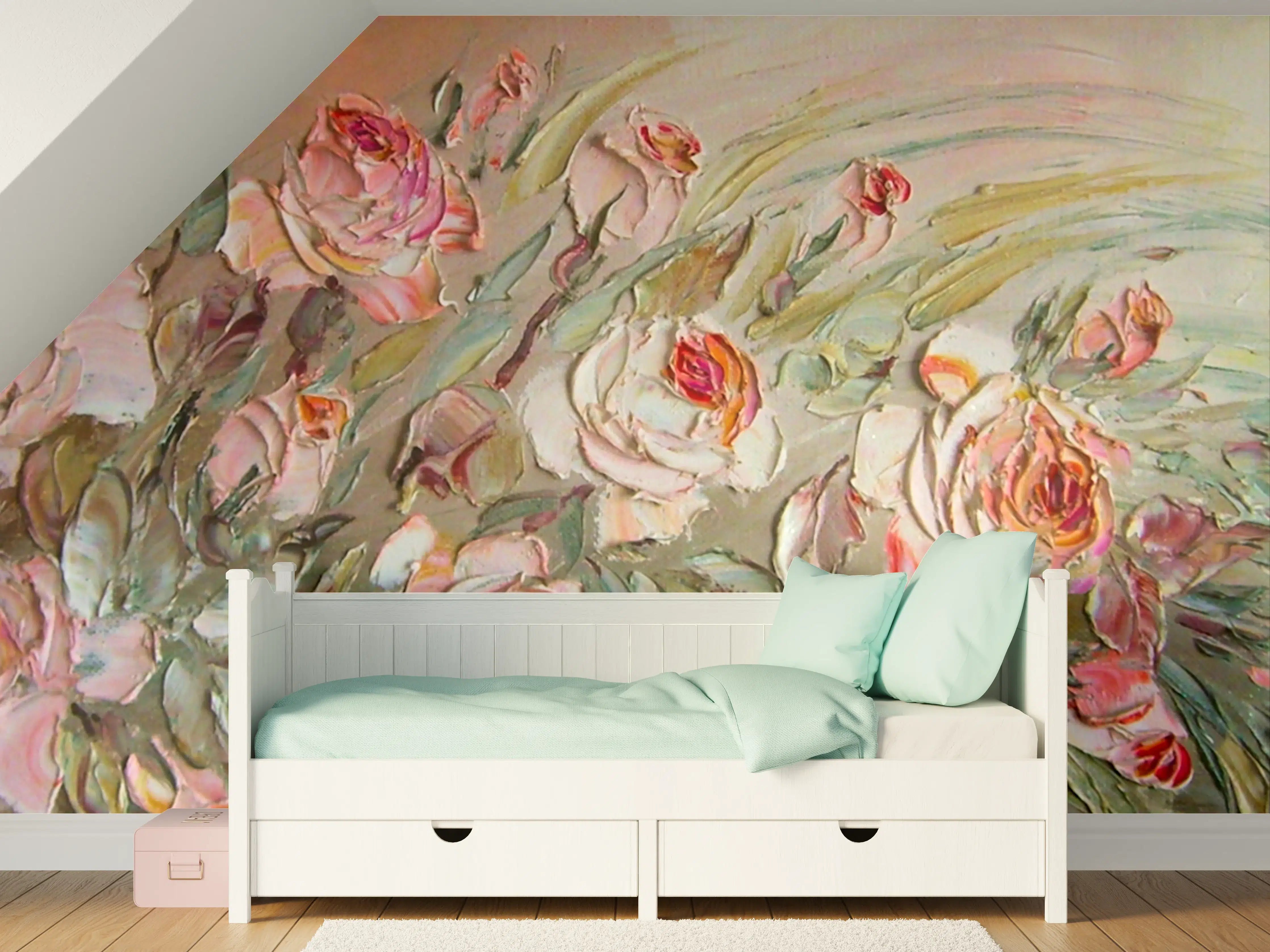 Kinderzimmer Wandgestaltung - Romantische Rosenblüten im Aquarell