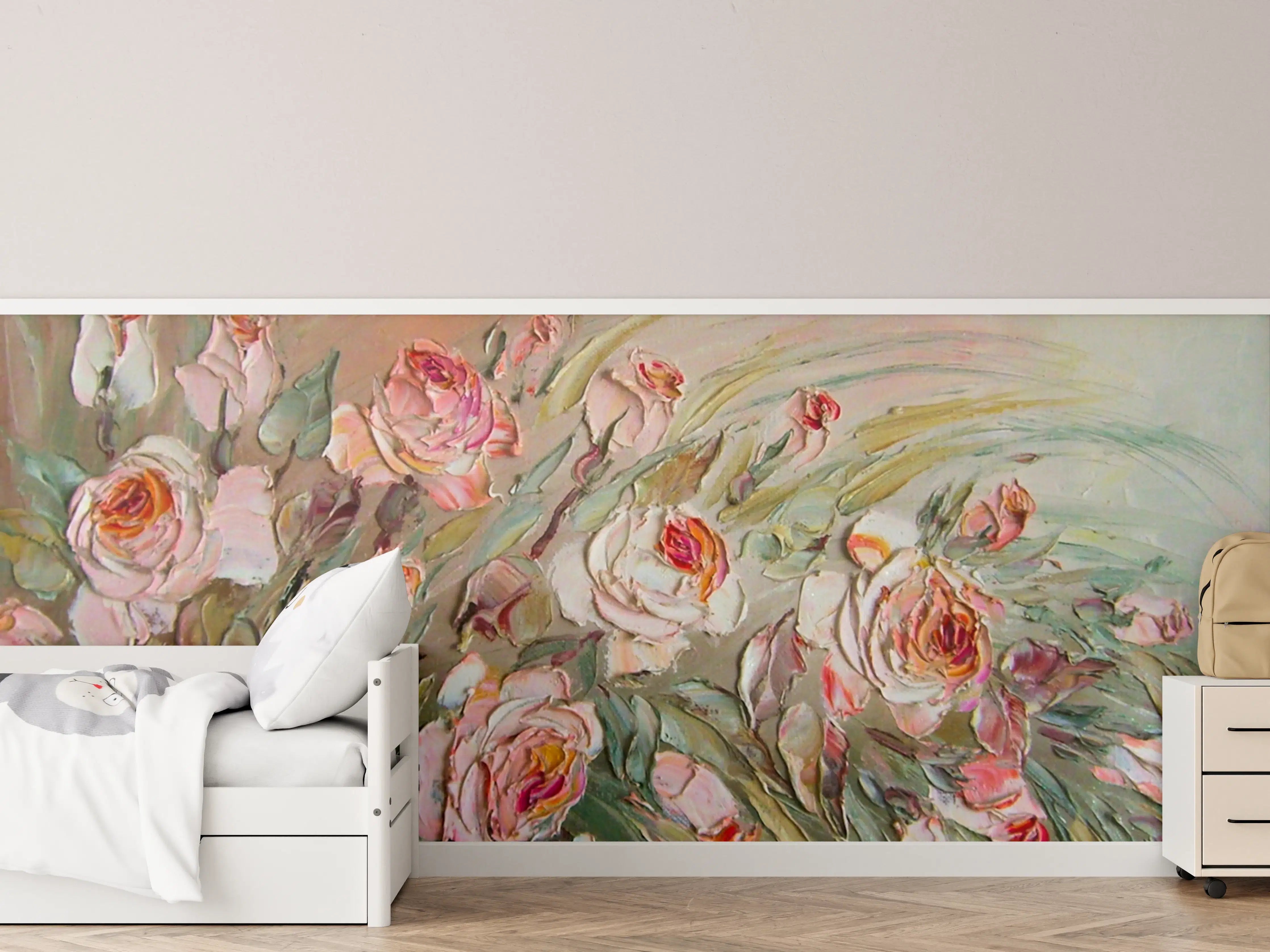 Kinderzimmer Wandgestaltung - Romantische Rosenblüten im Aquarell
