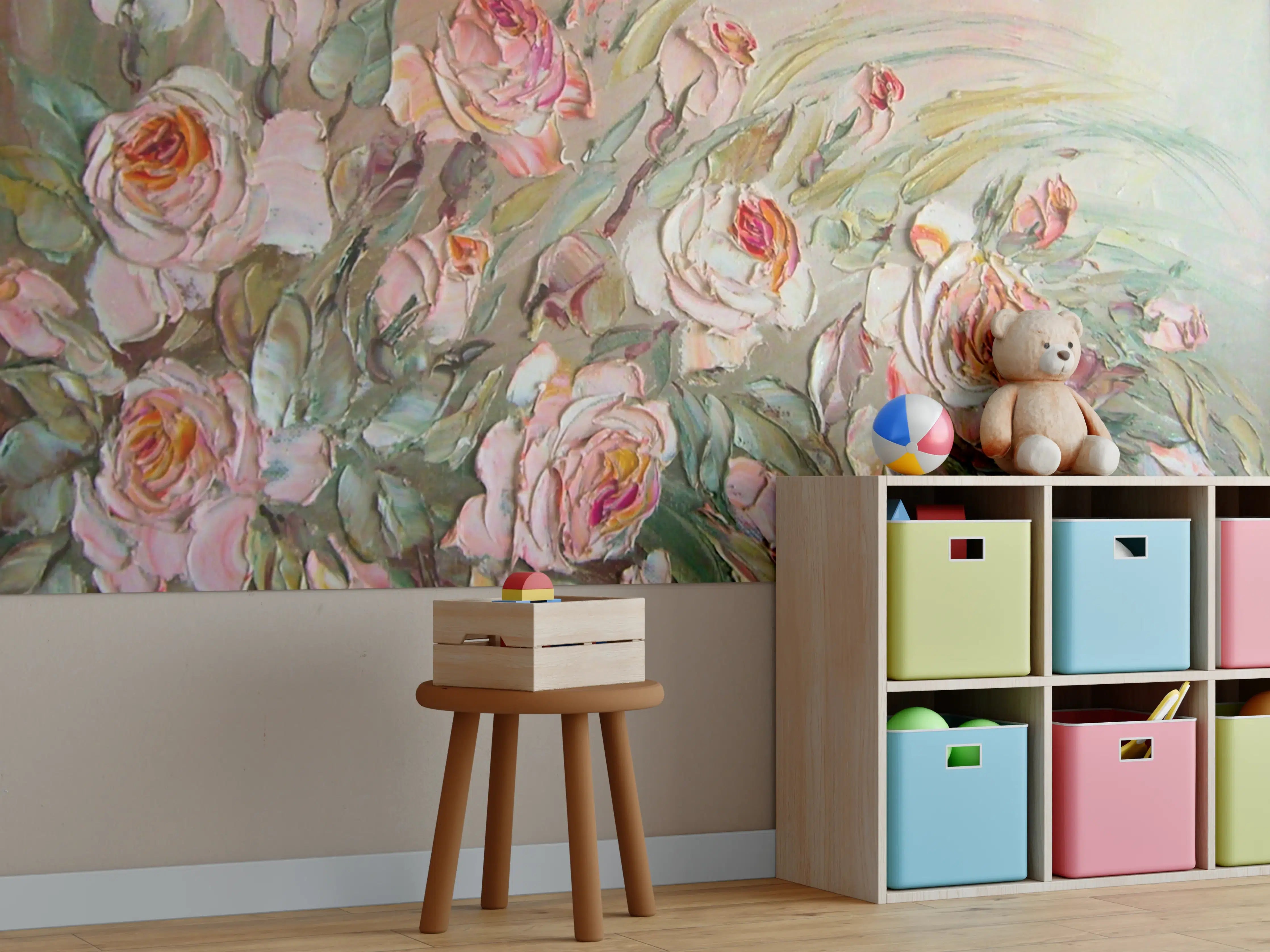 Kinderzimmer Wandgestaltung - Romantische Rosenblüten im Aquarell