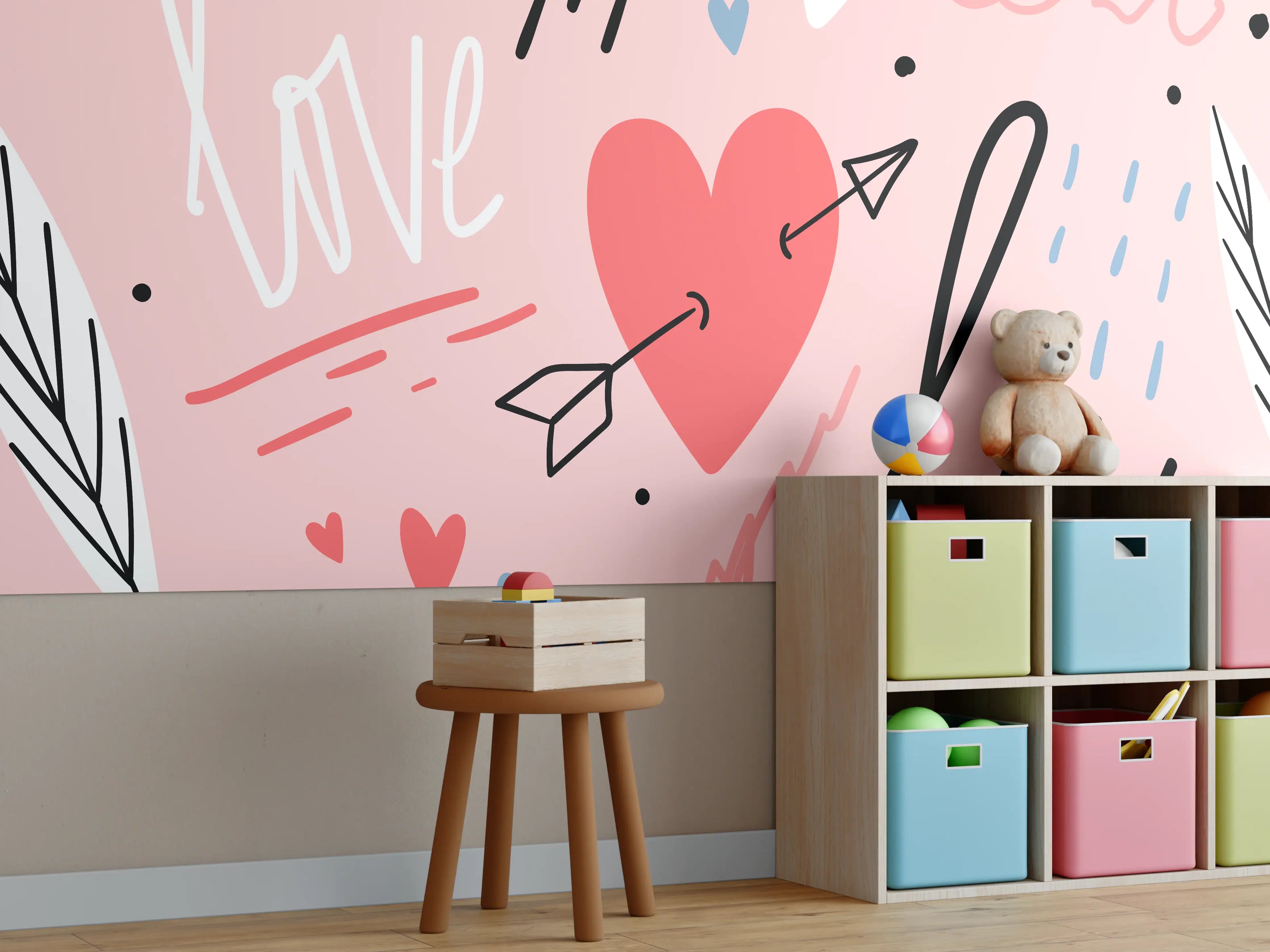 Kinderzimmer Wandgestaltung - Romantisches Liebe Herz Muster