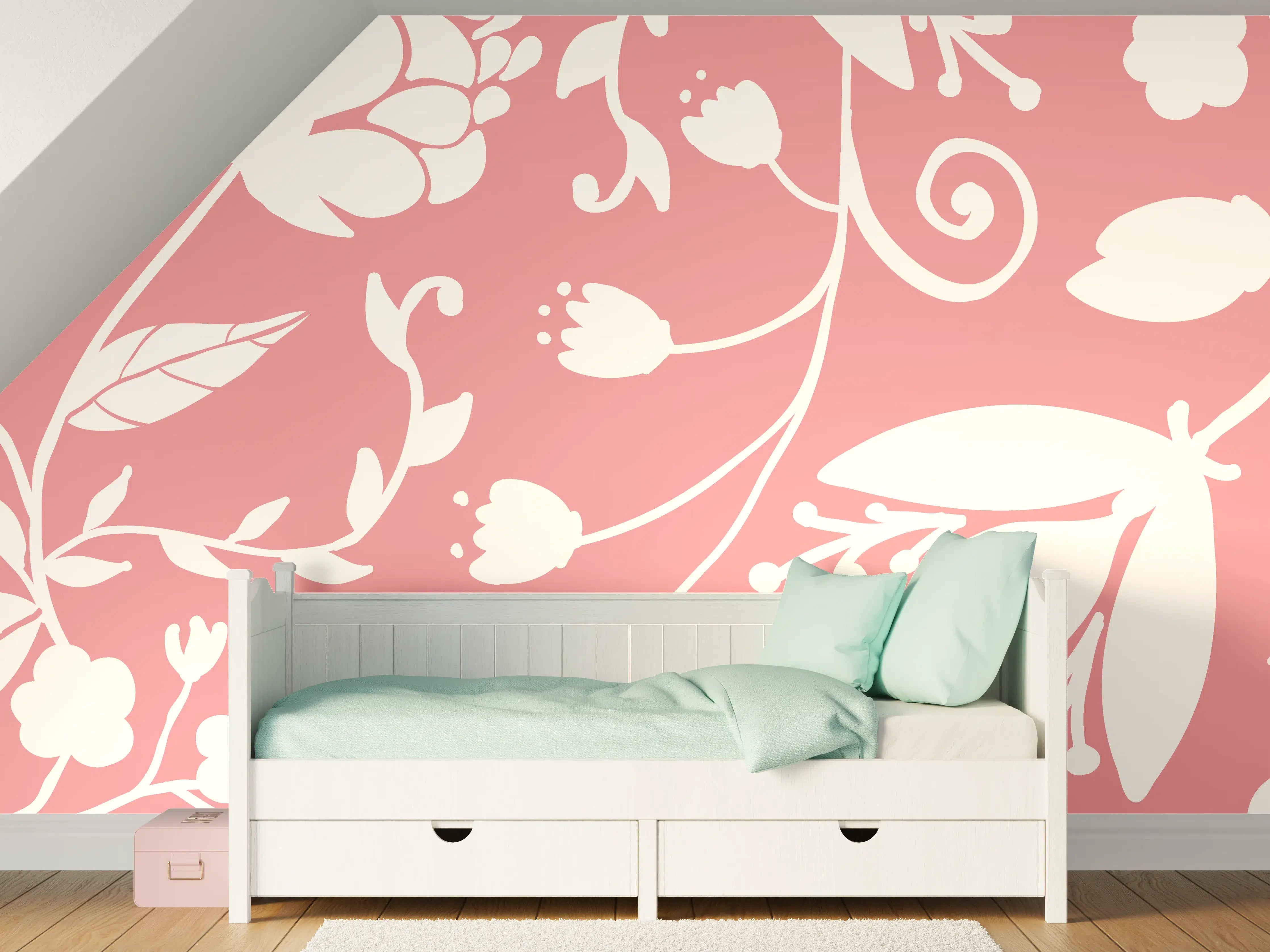 Kinderzimmer Wandgestaltung - Rosa Blütenmuster Wanddesign