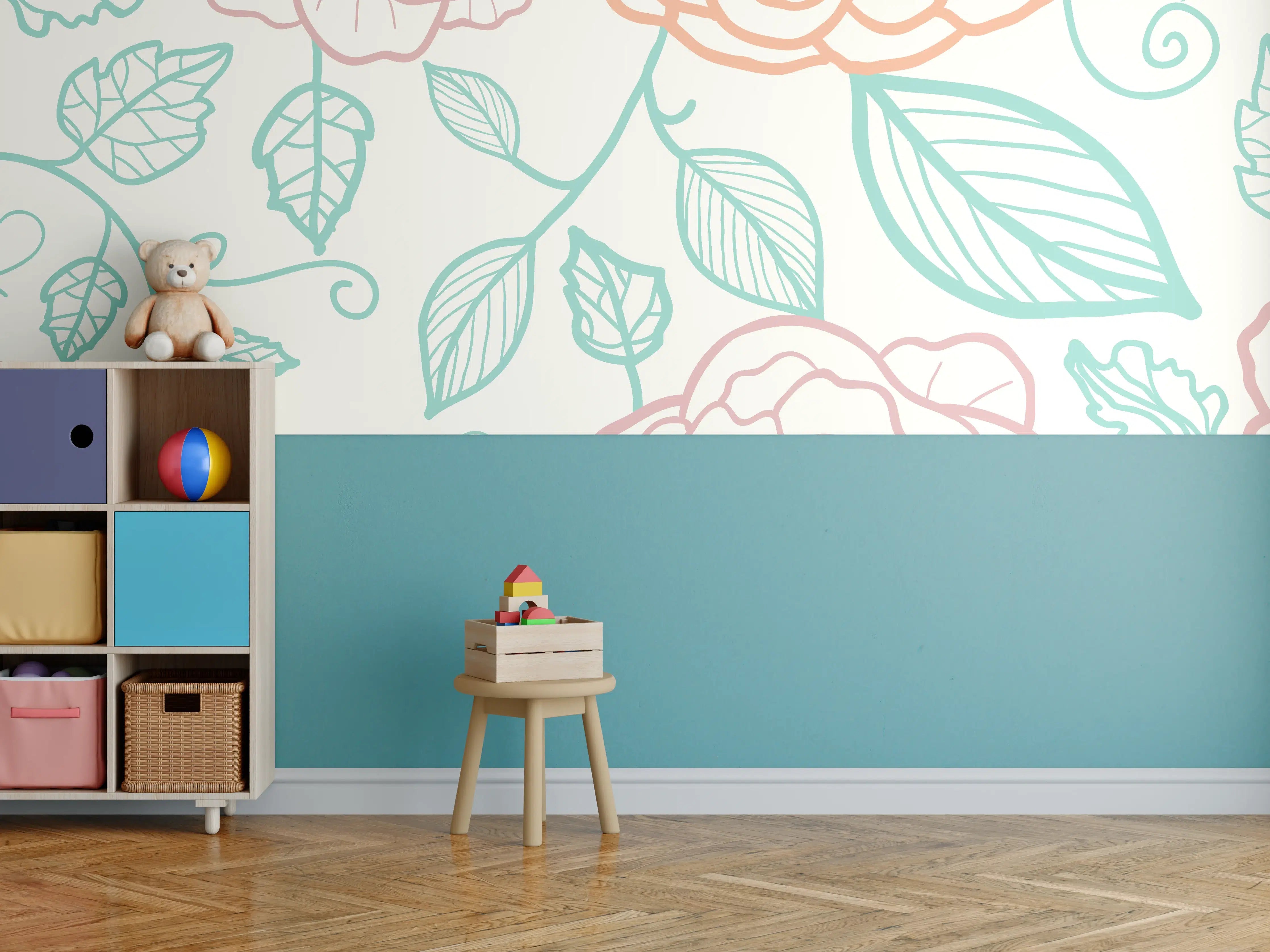 Kinderzimmer Wandgestaltung - Rosa Blumenmuster Illustration