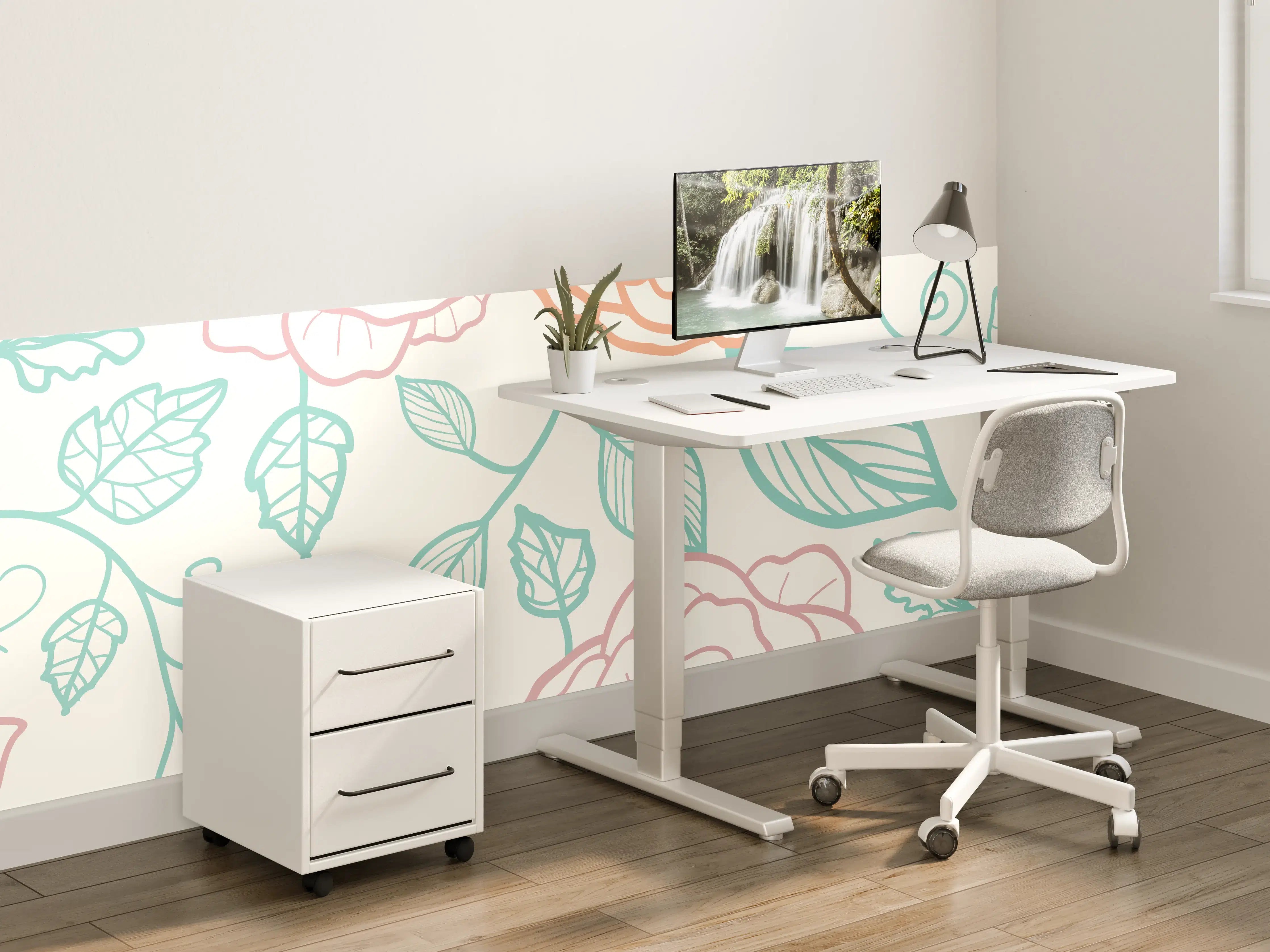 Kinderzimmer Wandgestaltung - Rosa Blumenmuster Illustration