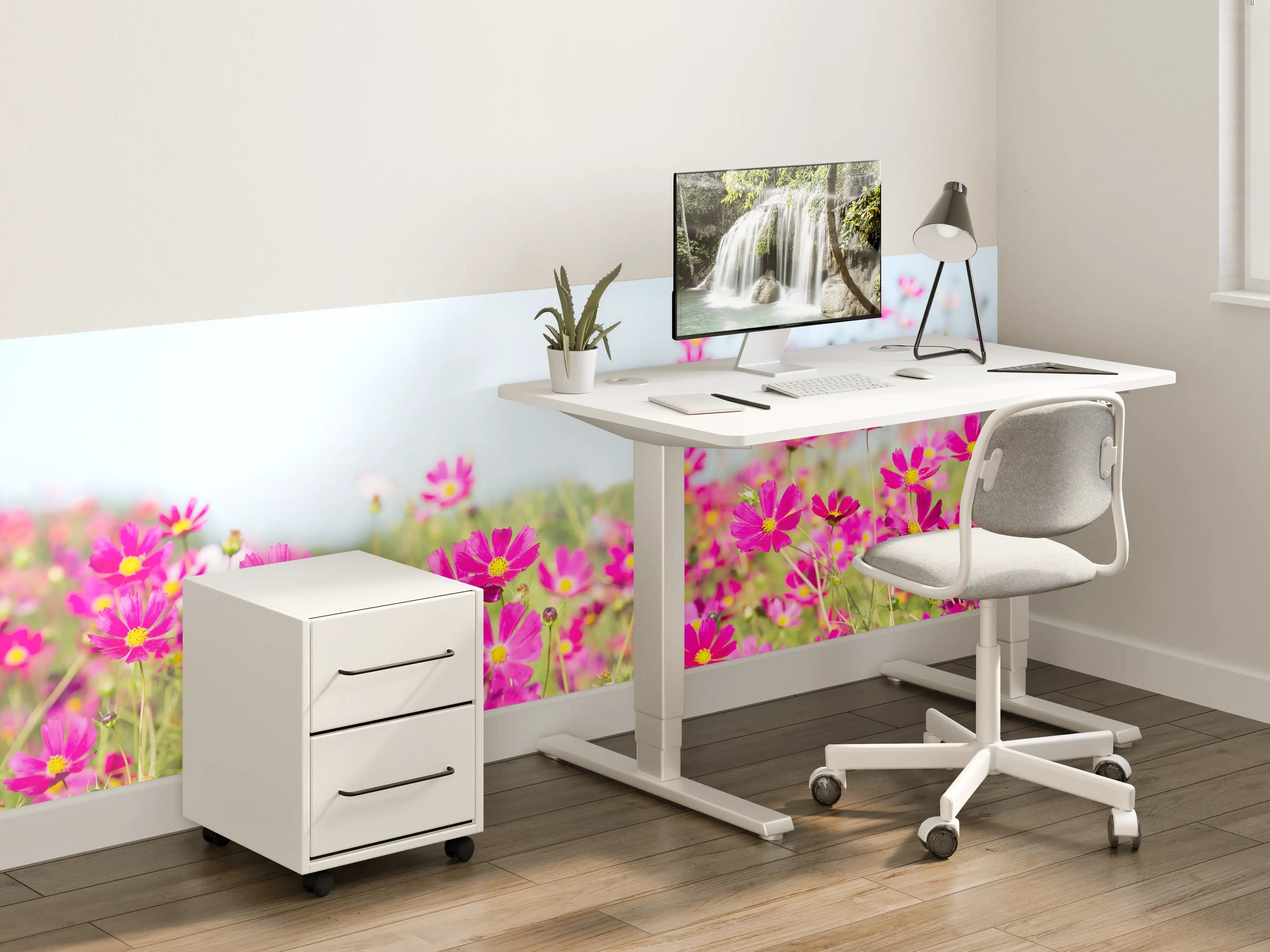 Kinderzimmer Wandgestaltung - Rosa Blumenwiese Panorama