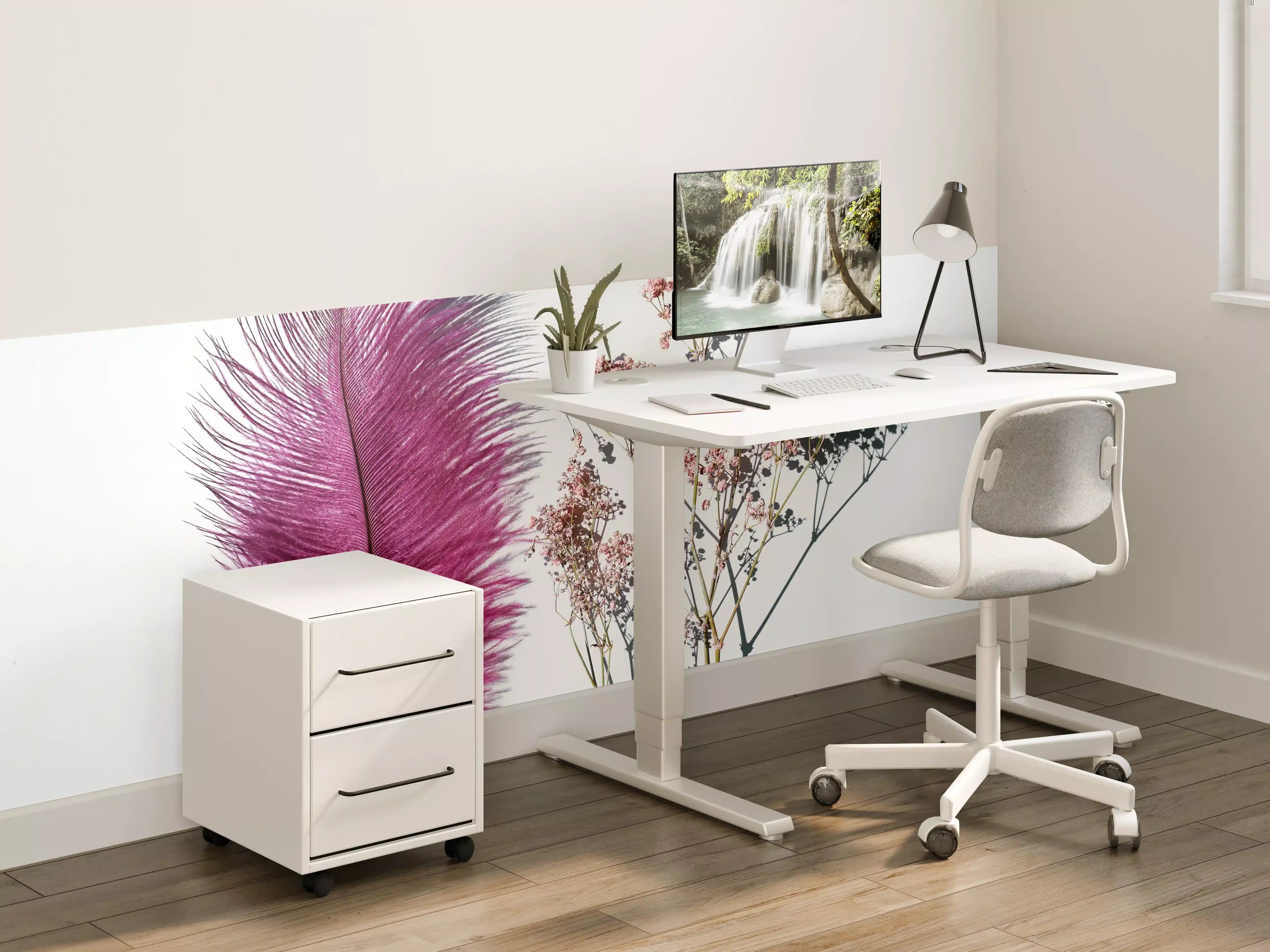 Kinderzimmer Wandgestaltung - Rosa Feder und Trockenblumen 