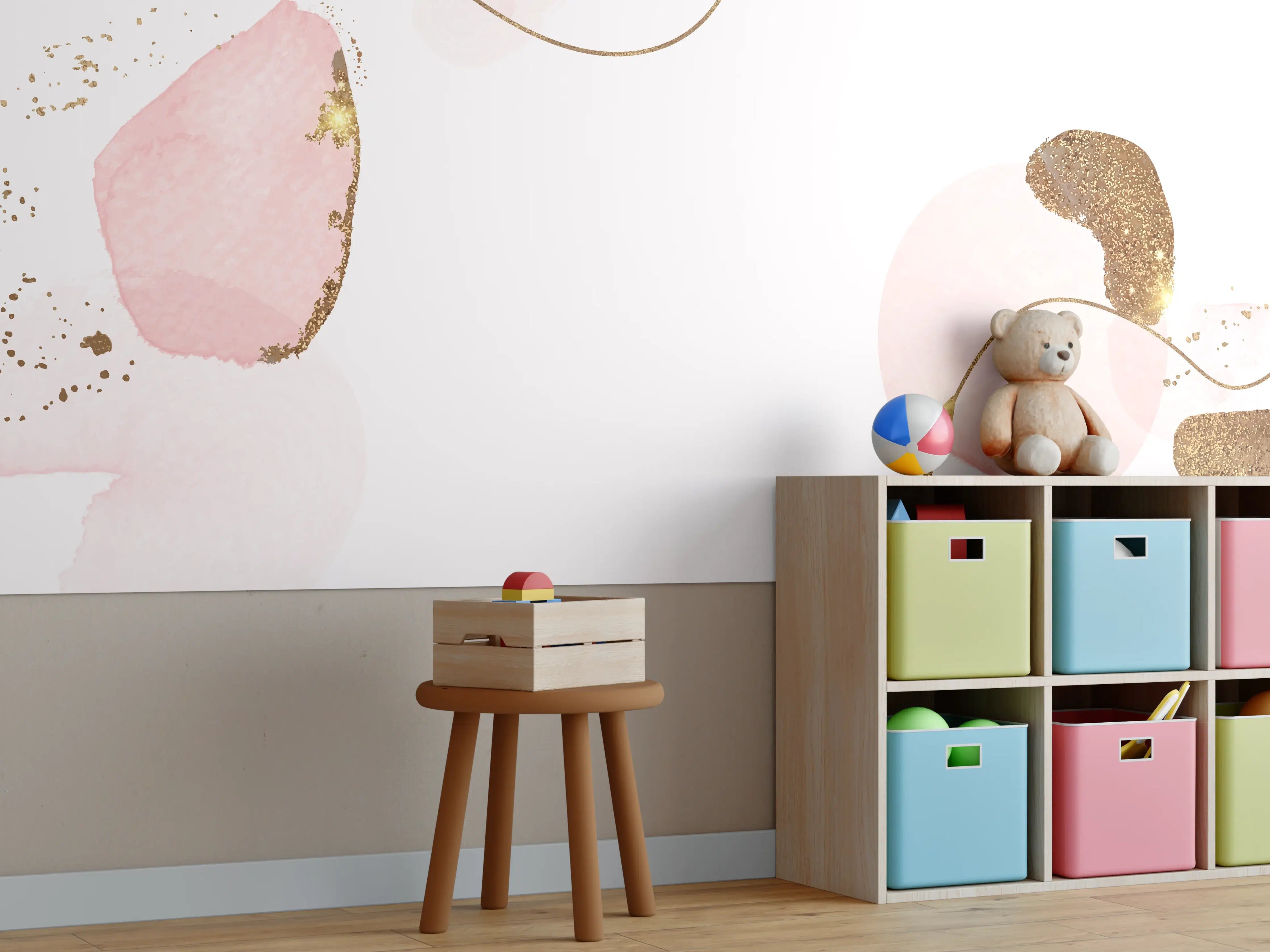 Kinderzimmer Wandgestaltung - Rosa Gold Akzent Muster