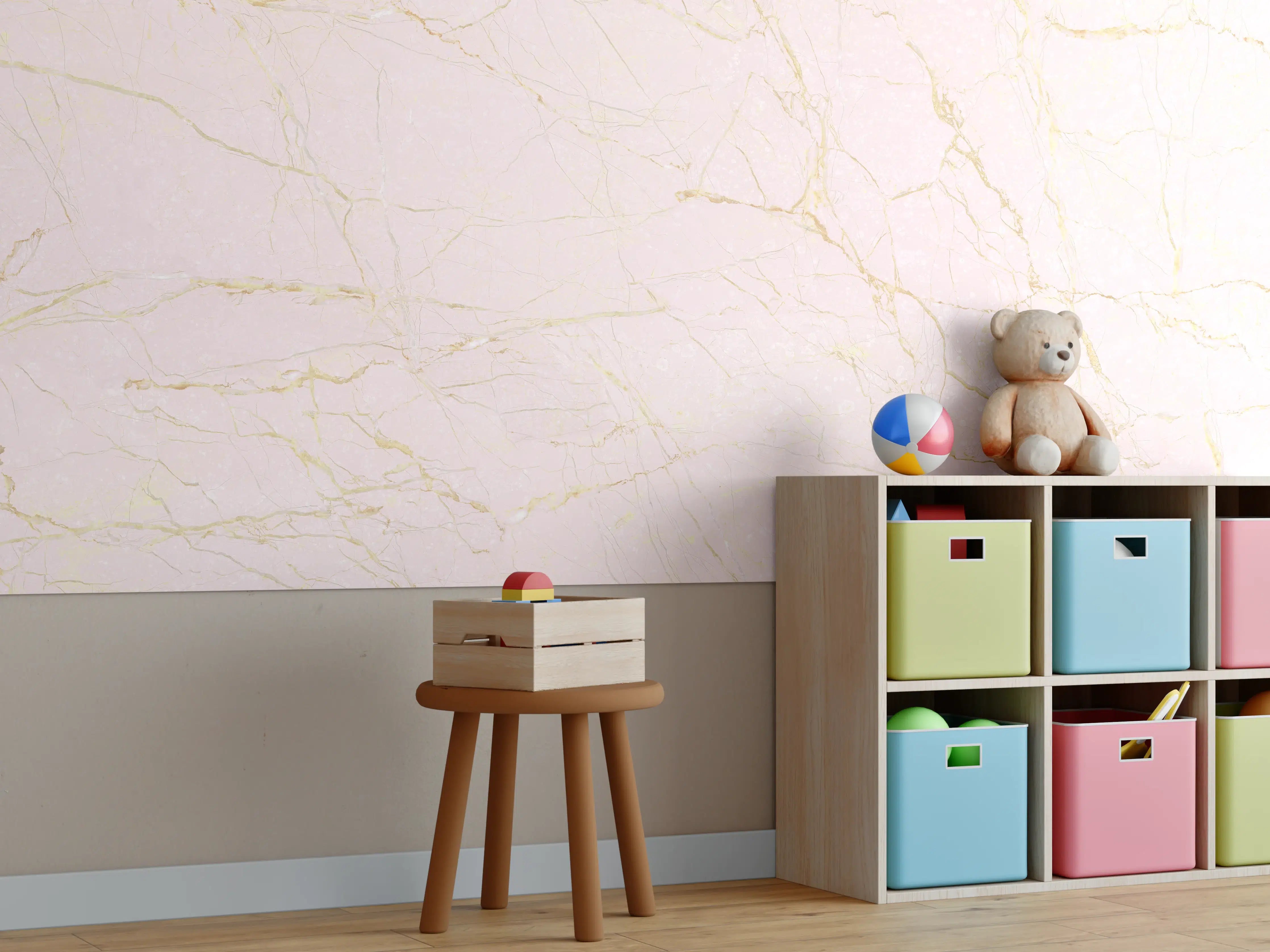 Kinderzimmer Wandgestaltung - Rosa-Gold Marmor