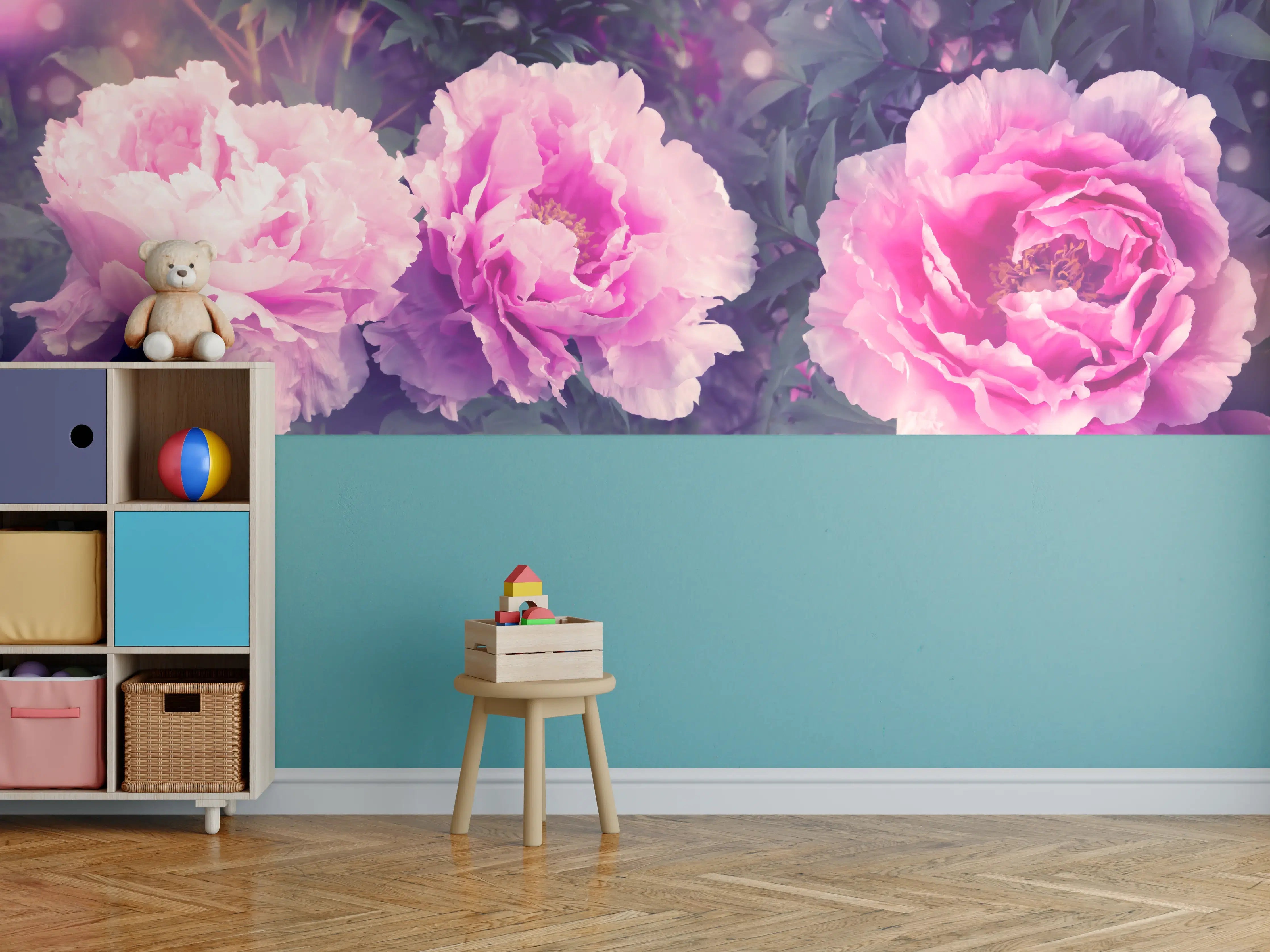 Kinderzimmer Wandgestaltung - Rosa-Weiße Pfingstrosen