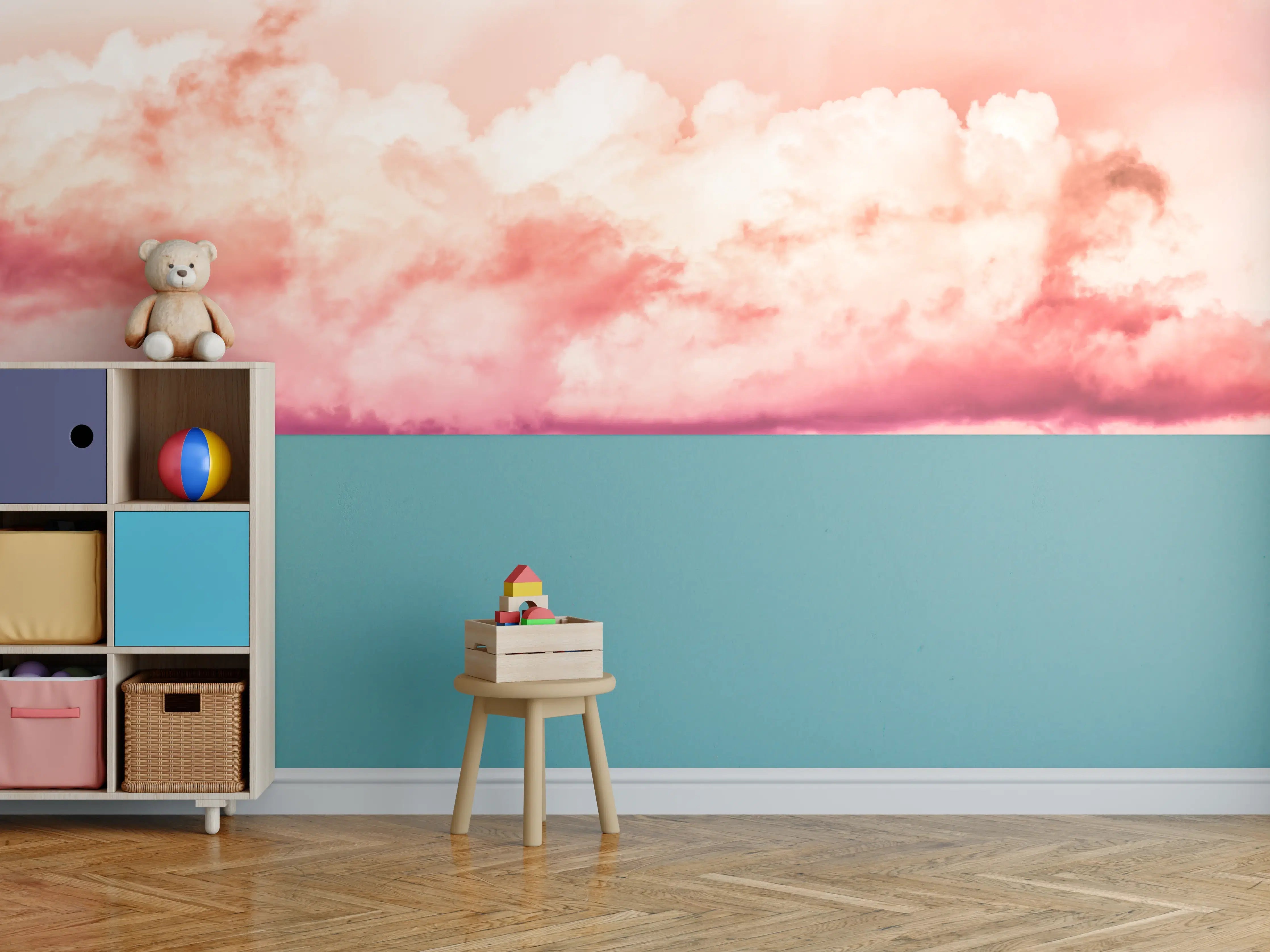 Kinderzimmer Wandgestaltung - Rosa Wolkenhimmel