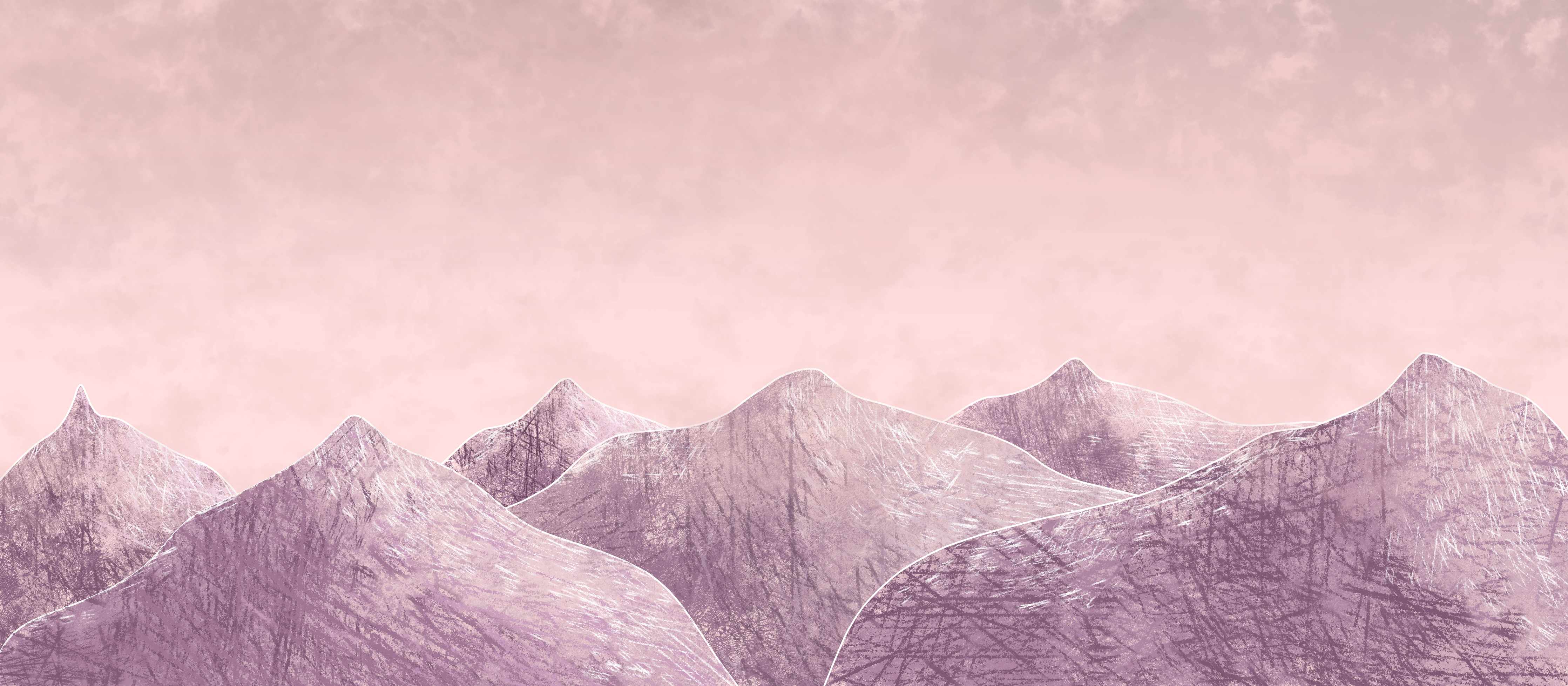 Kinderzimmer Wandgestaltung-Rosa-lilane Berglandschaft - Kunstmalerei