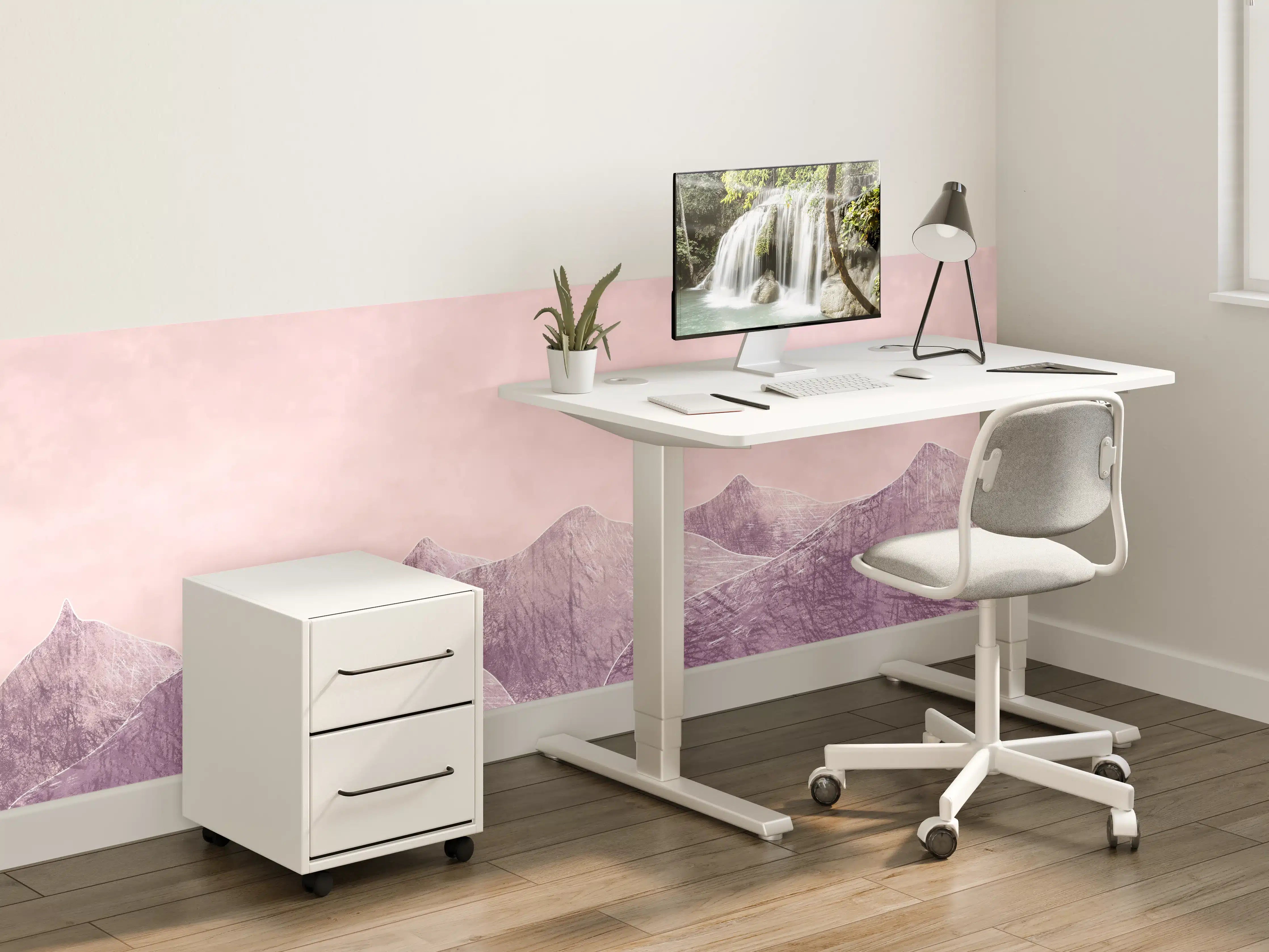 Kinderzimmer Wandgestaltung - Rosa-lilane Berglandschaft - Kunstmalerei
