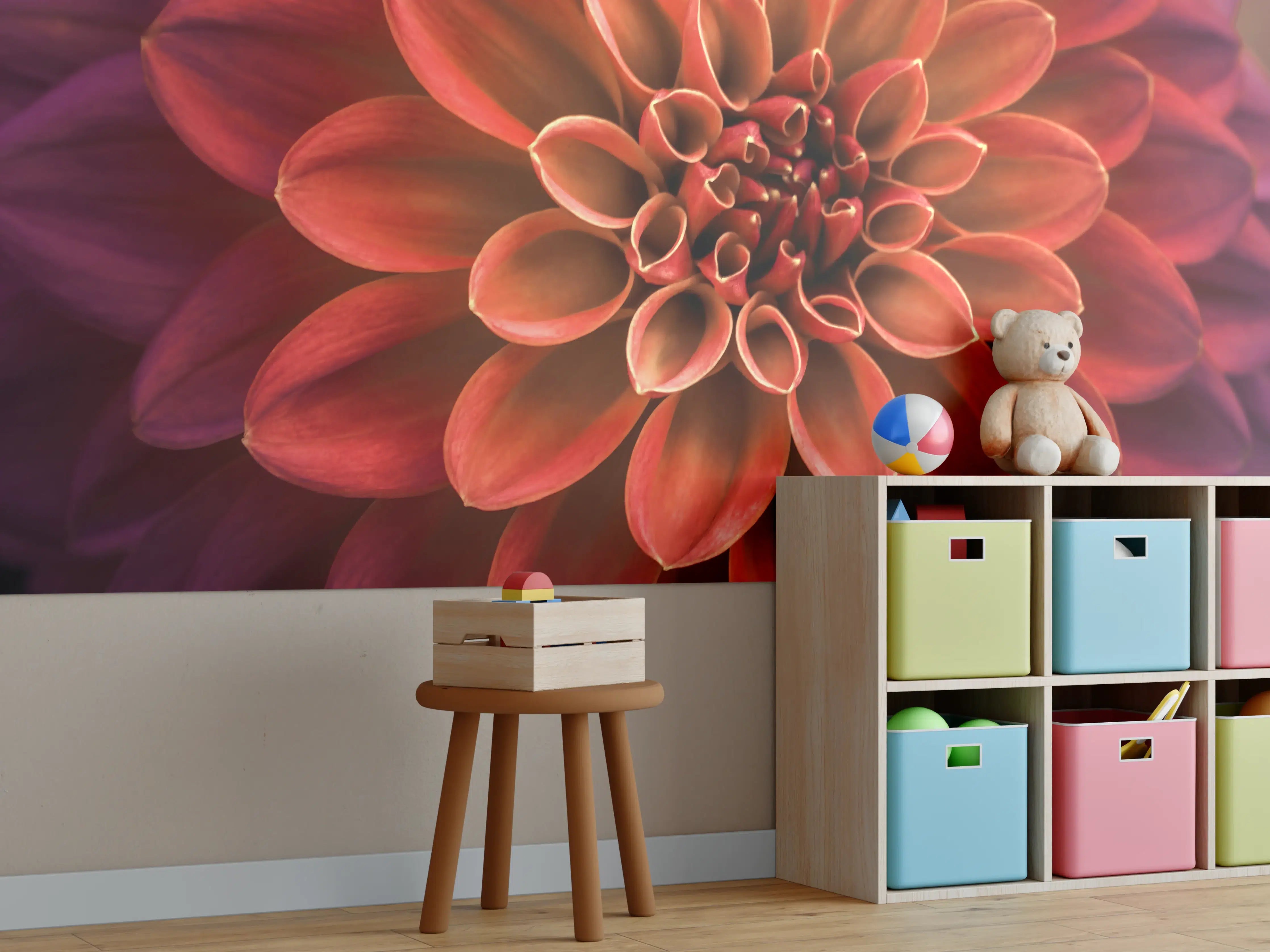 Kinderzimmer Wandgestaltung - Rosa und lila Dahlienblütenblätter 