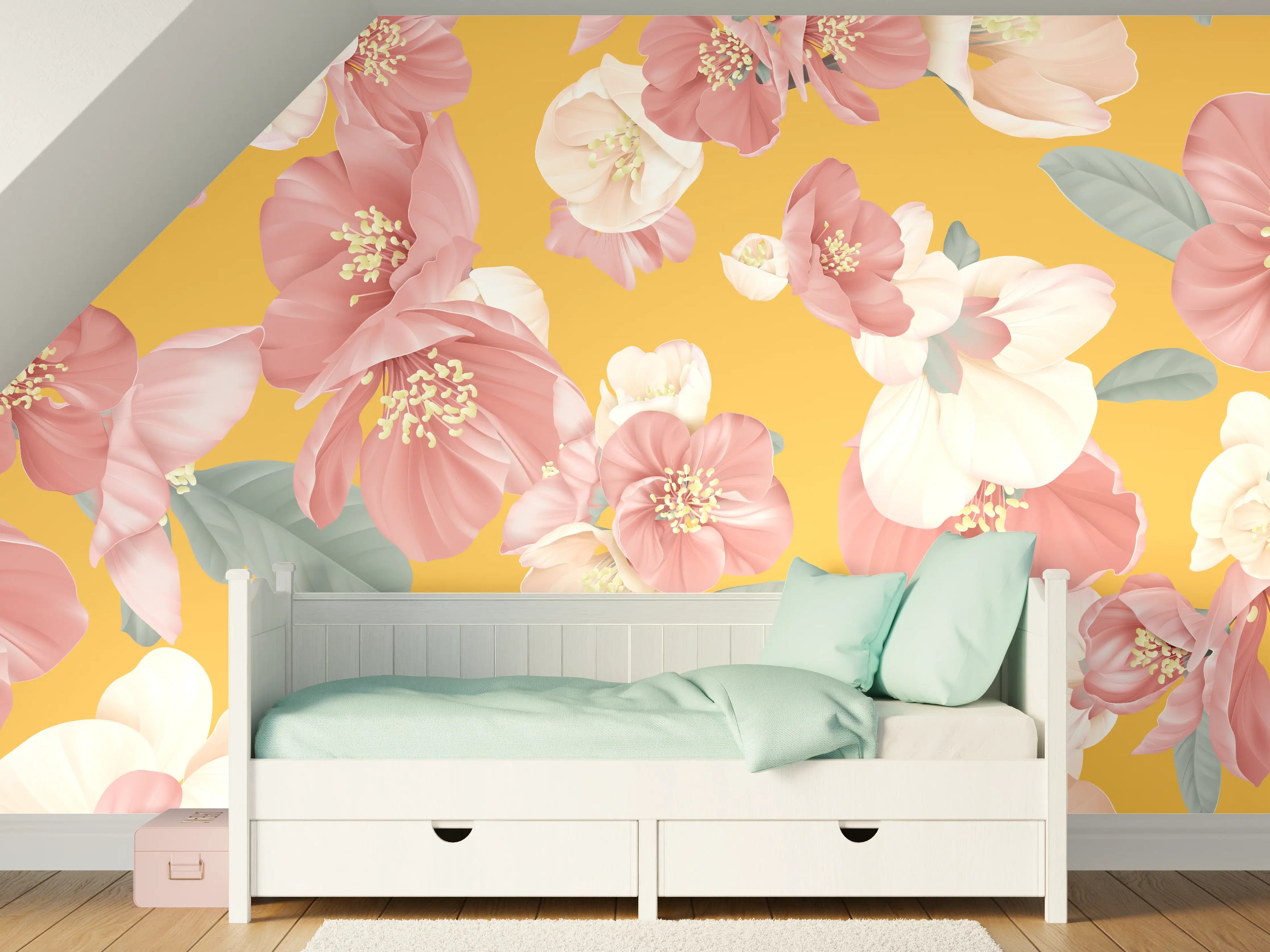 Kinderzimmer Wandgestaltung - Rosa-weiße Blüten