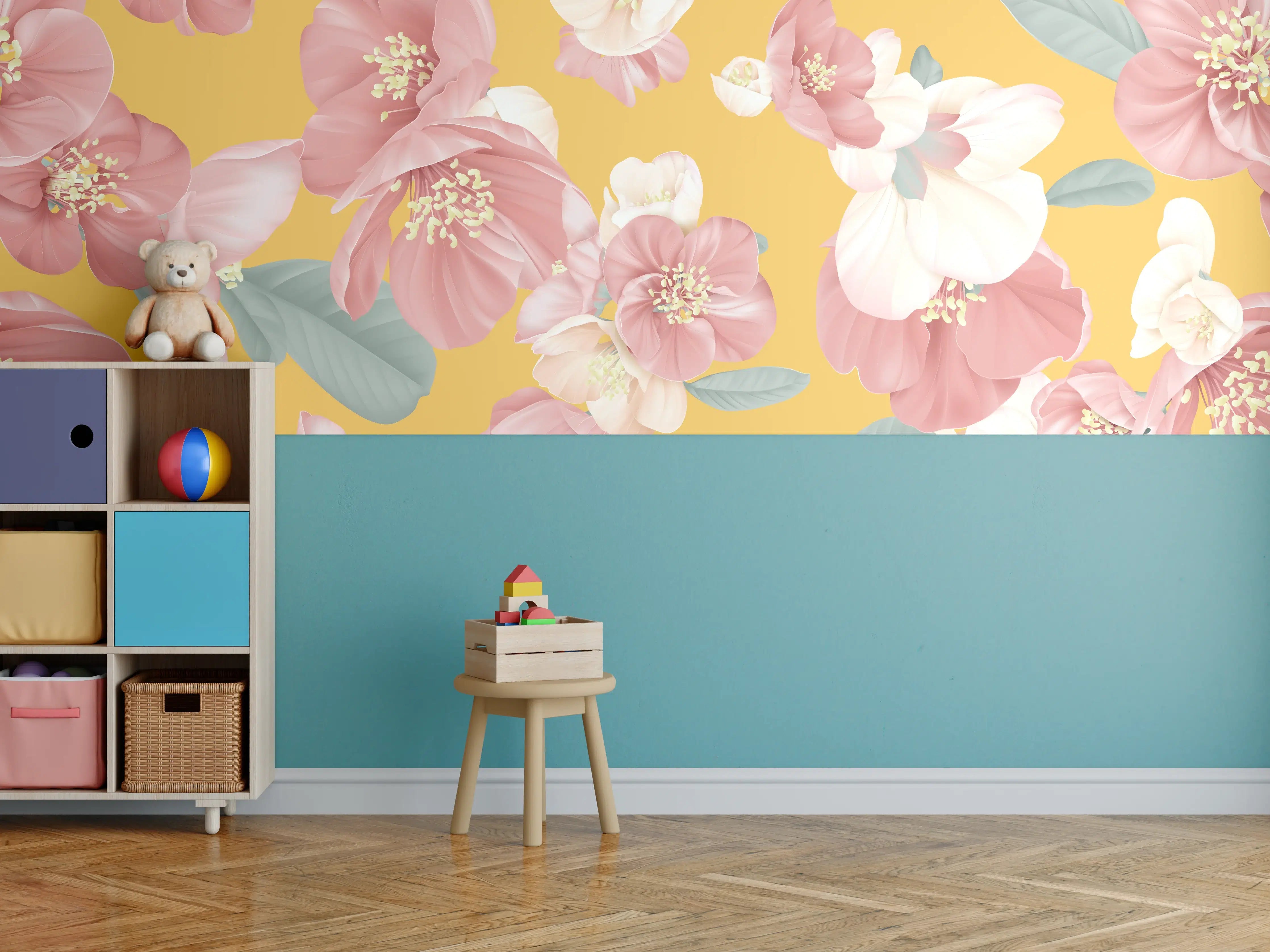 Kinderzimmer Wandgestaltung - Rosa-weiße Blüten