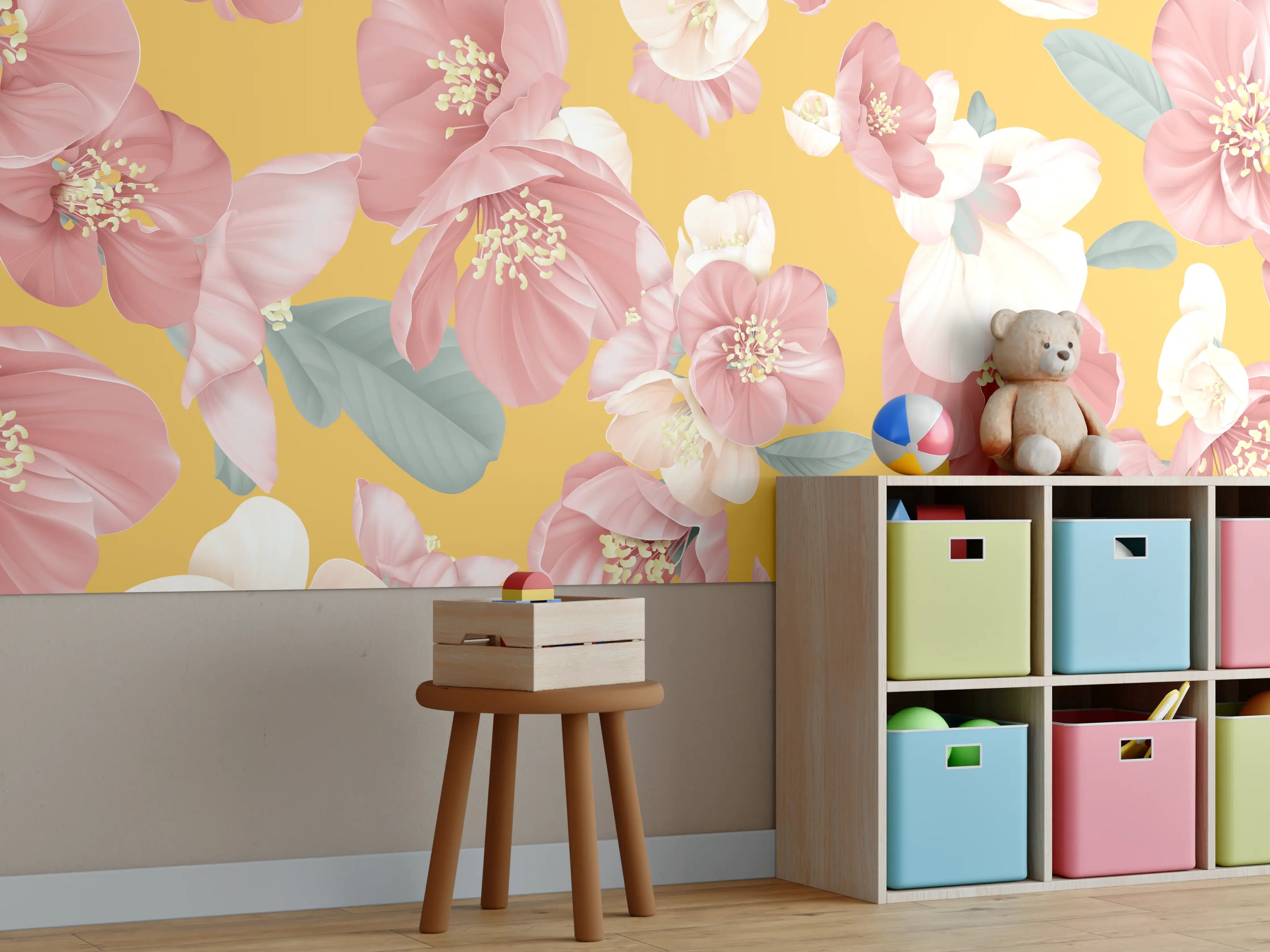 Kinderzimmer Wandgestaltung - Rosa-weiße Blüten