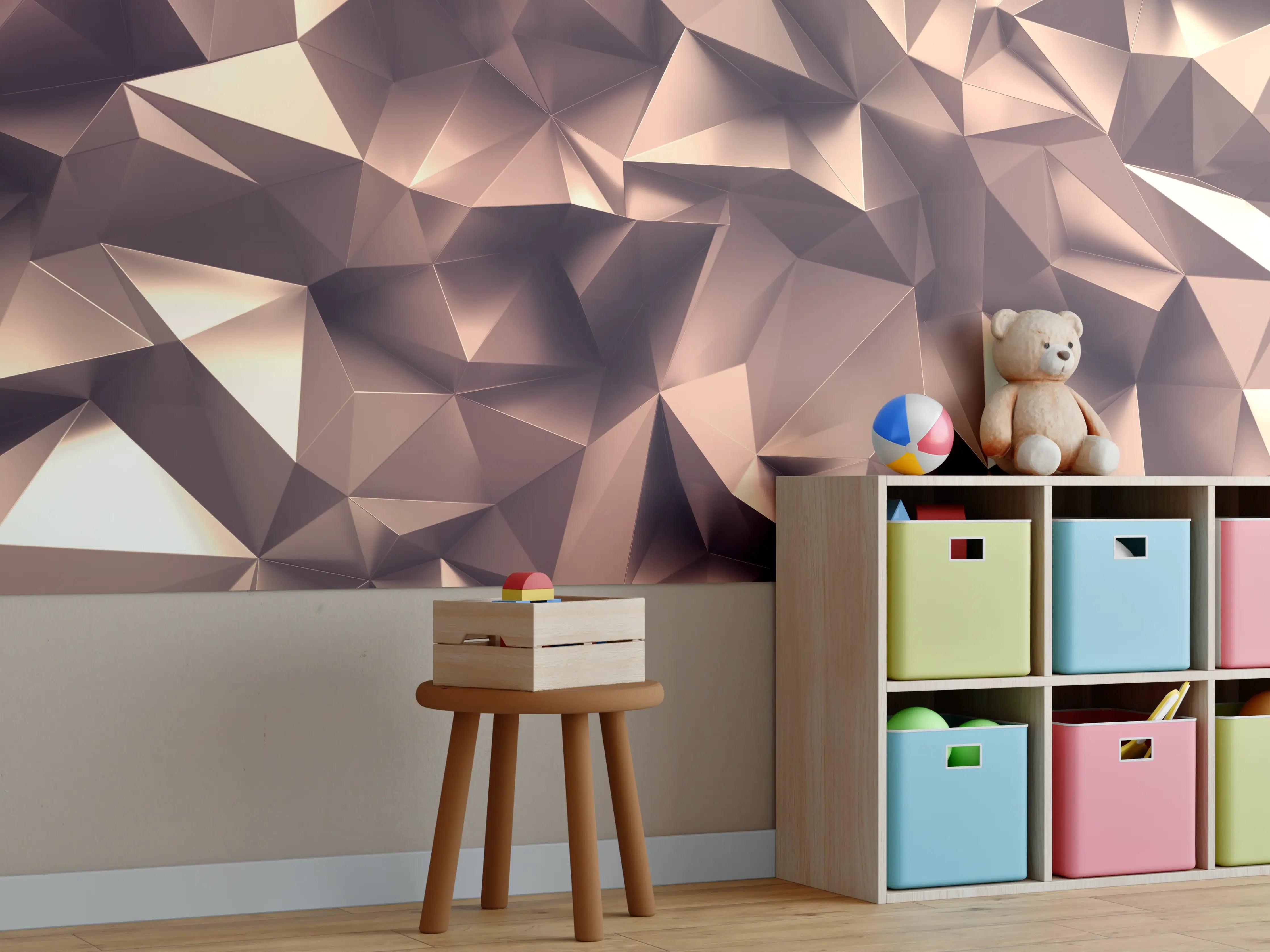 Kinderzimmer Wandgestaltung - Roségold Kristall-Polygon-Hintergrund