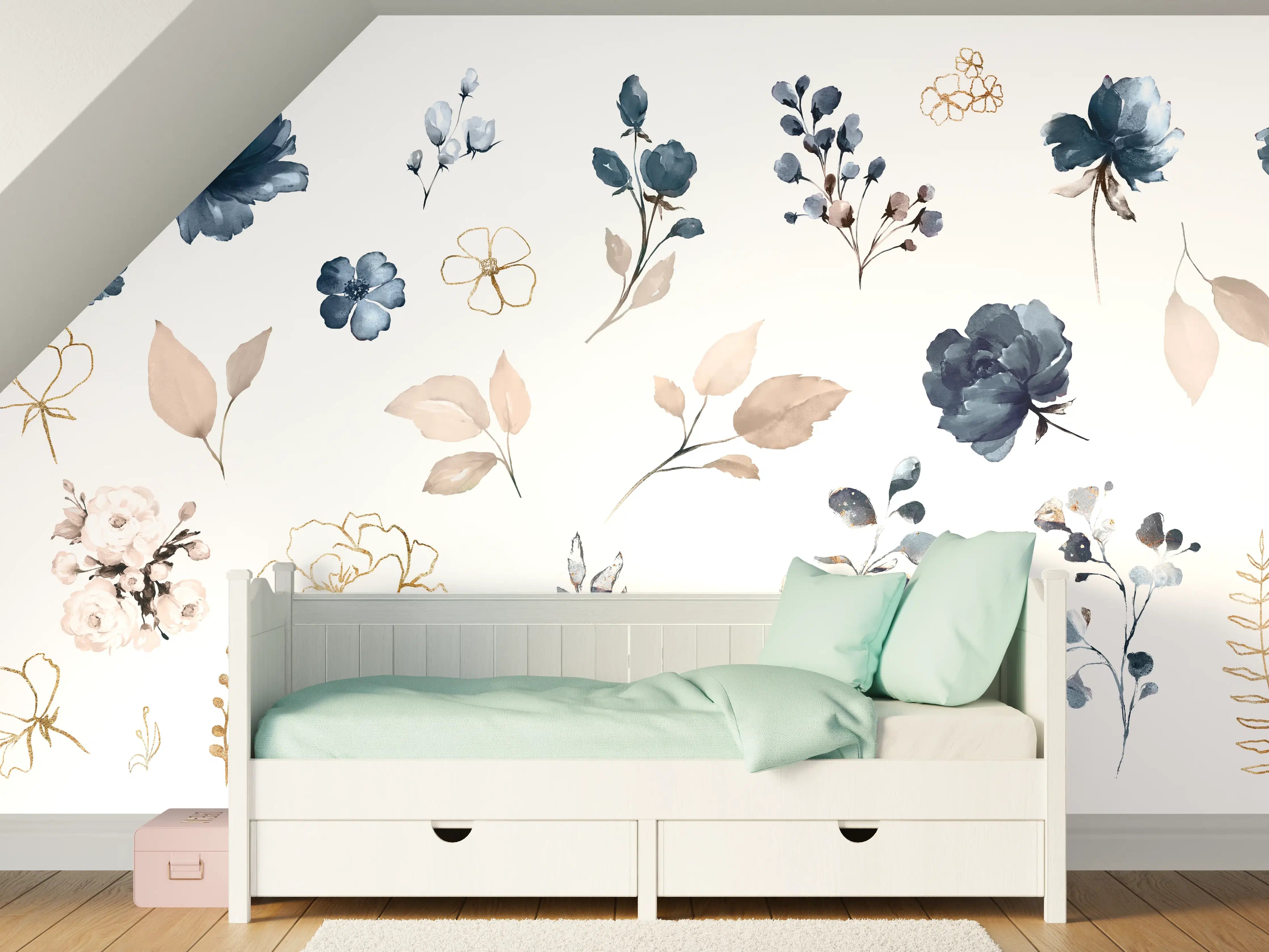 Kinderzimmer Wandgestaltung - Rosen im Aquarell-Design