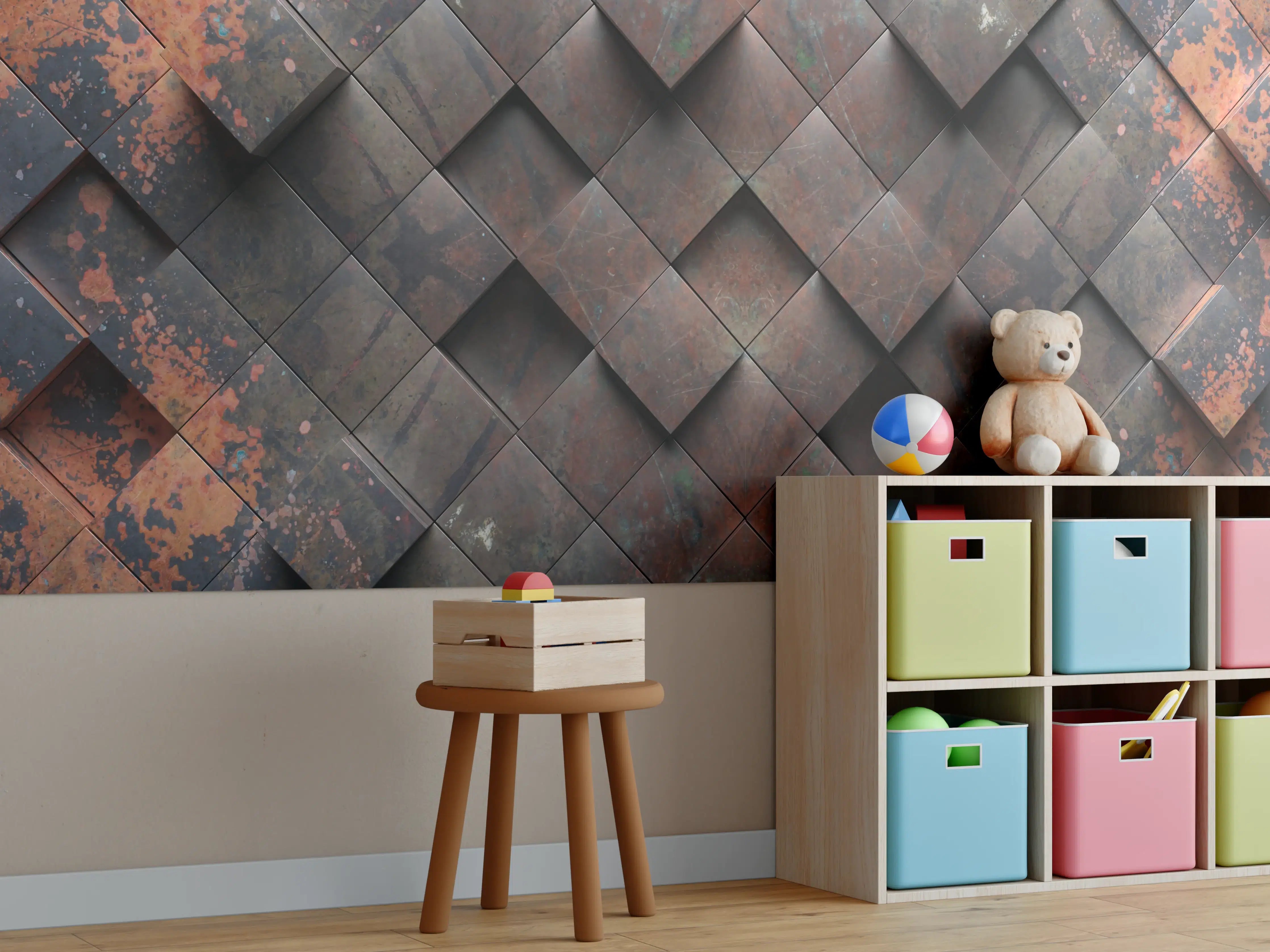 Kinderzimmer Wandgestaltung - Rostige Metallwürfel-Textur