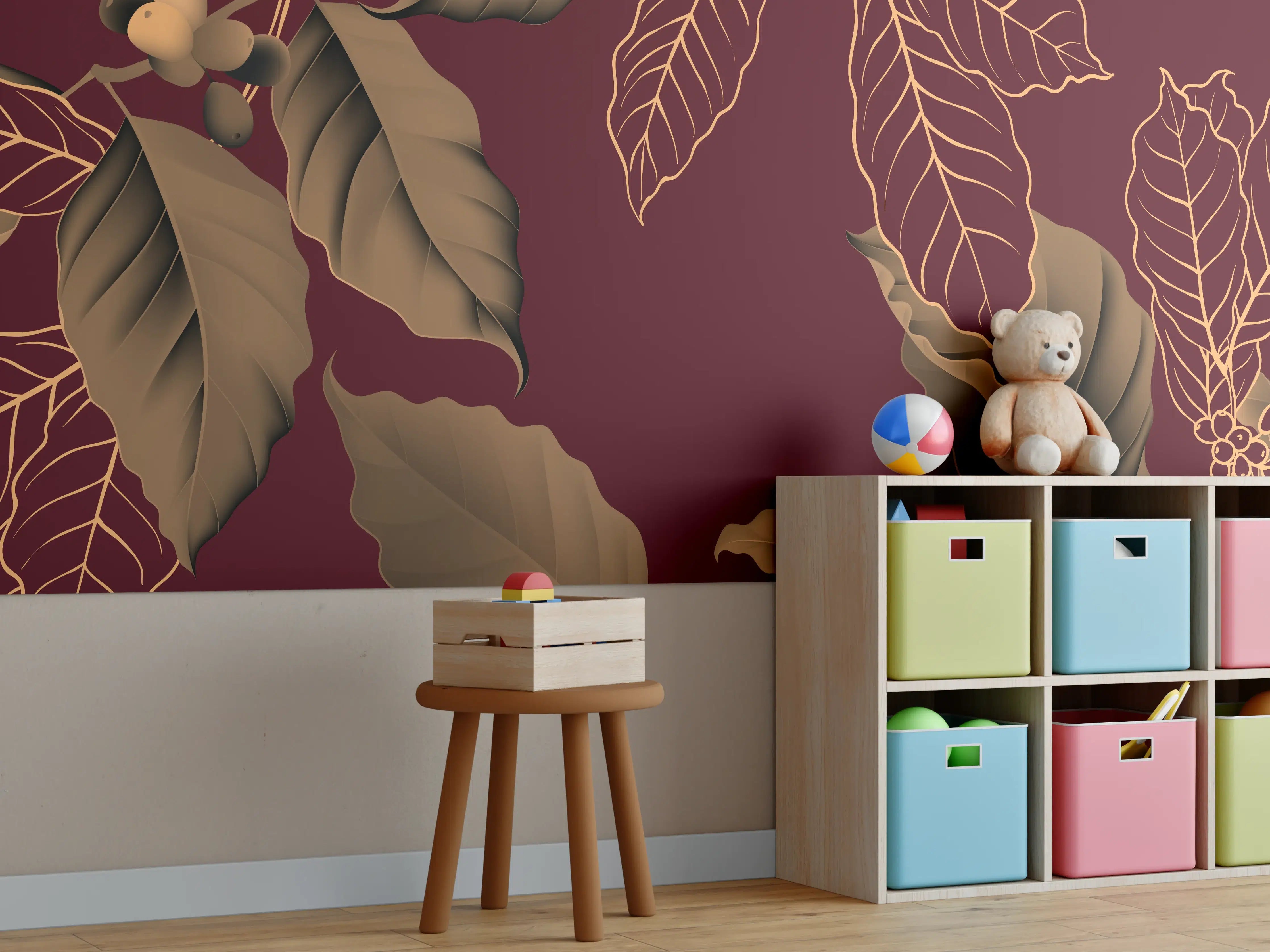 Kinderzimmer Wandgestaltung - Rot-Braune Blätter