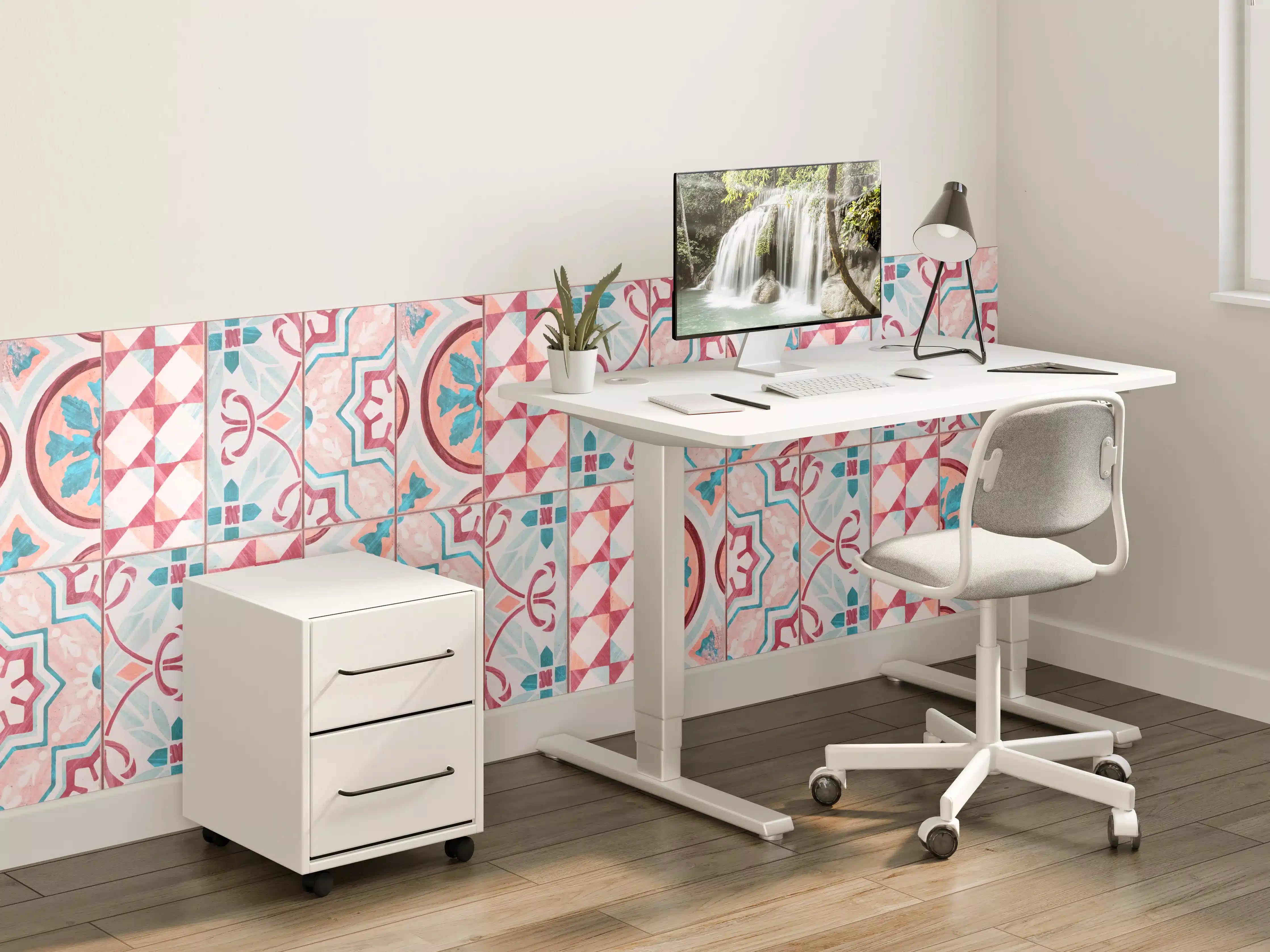 Kinderzimmer Wandgestaltung - Rot-türkises rechteckiges Mosaik